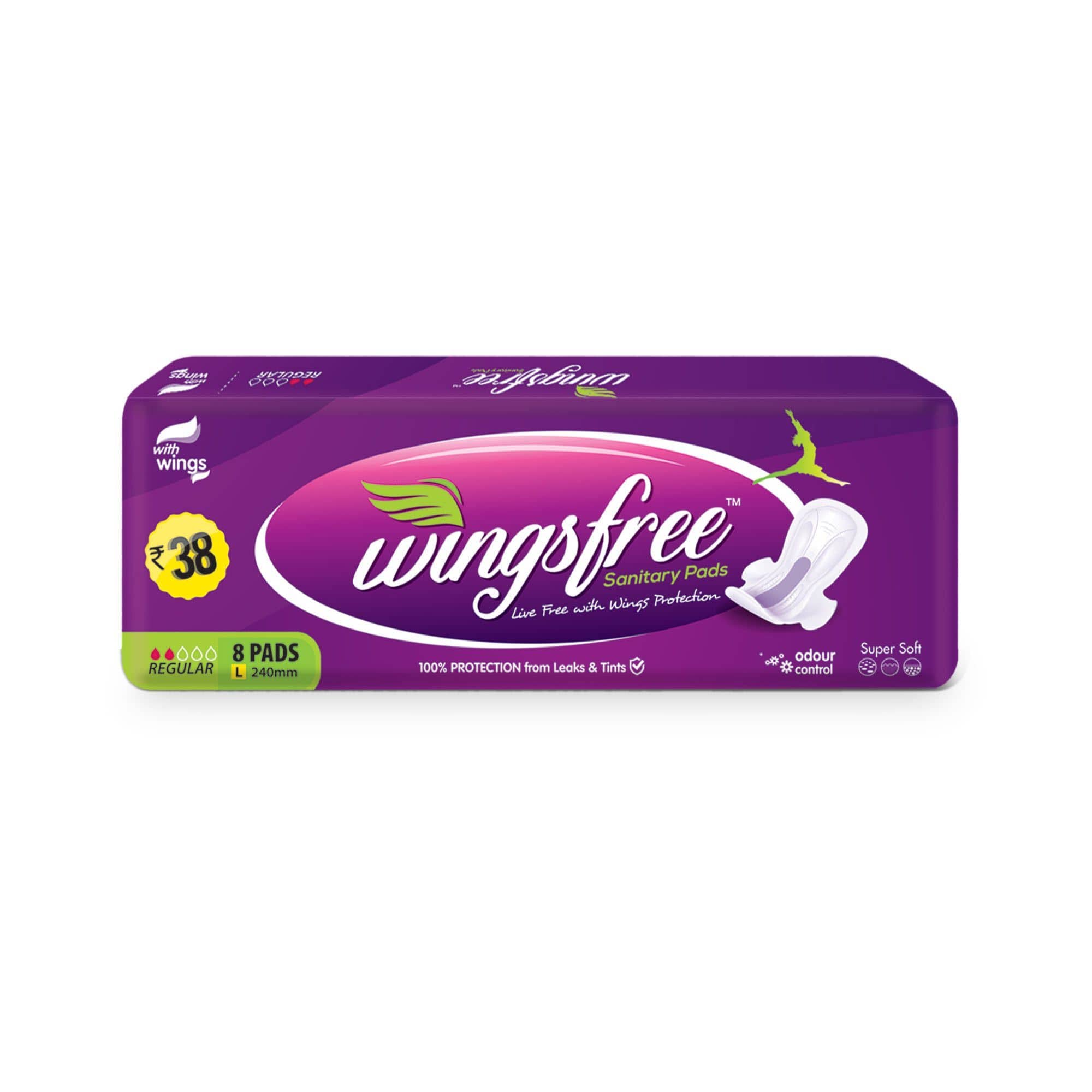 Wingsfree® Ultra Thin Sanitary Pads with Wings - Super Absorbent, Odor Control & Leak Protection - Perfect for Overnight Use, Heavy Flow Days & Active Lifestyles