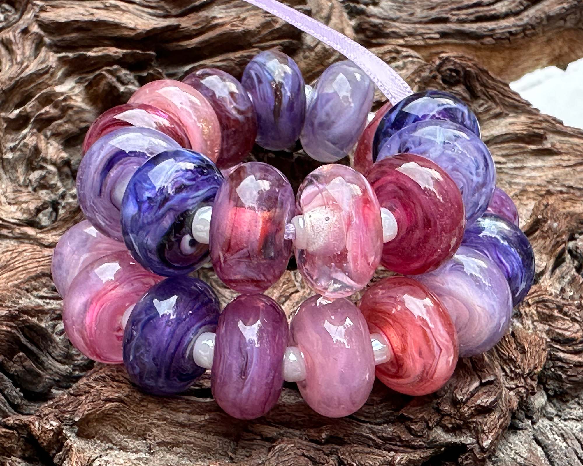 25 Pink & Purple Swirls Lampwork Glass Beads Set for Jewelry Making - DIY Bracelet, Necklace, Earrings Craft Supplies - Perfect for Handmade Gifts & Boho Style Accessories