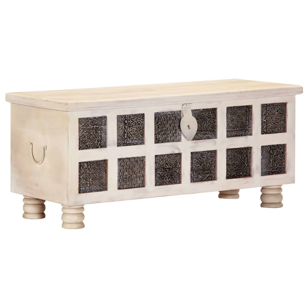 Large White Acacia Wood Toy Storage Box 43.3