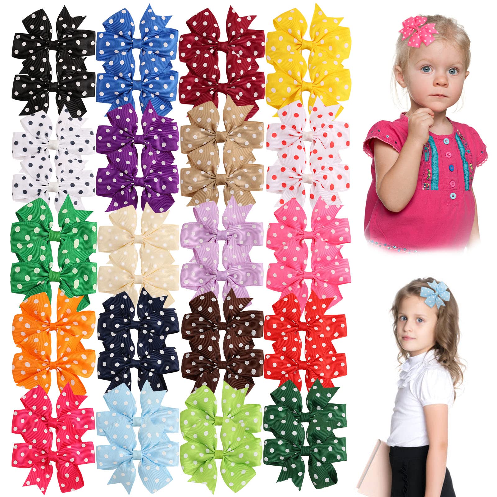 Oaoleer 40PCS 3 Inch Baby Girl Hair Bows - Polka Dot Grosgrain Ribbon Hair Clips & Barrettes for Toddlers | Perfect for Back to School, Birthday Parties & Daily Hair Accessories