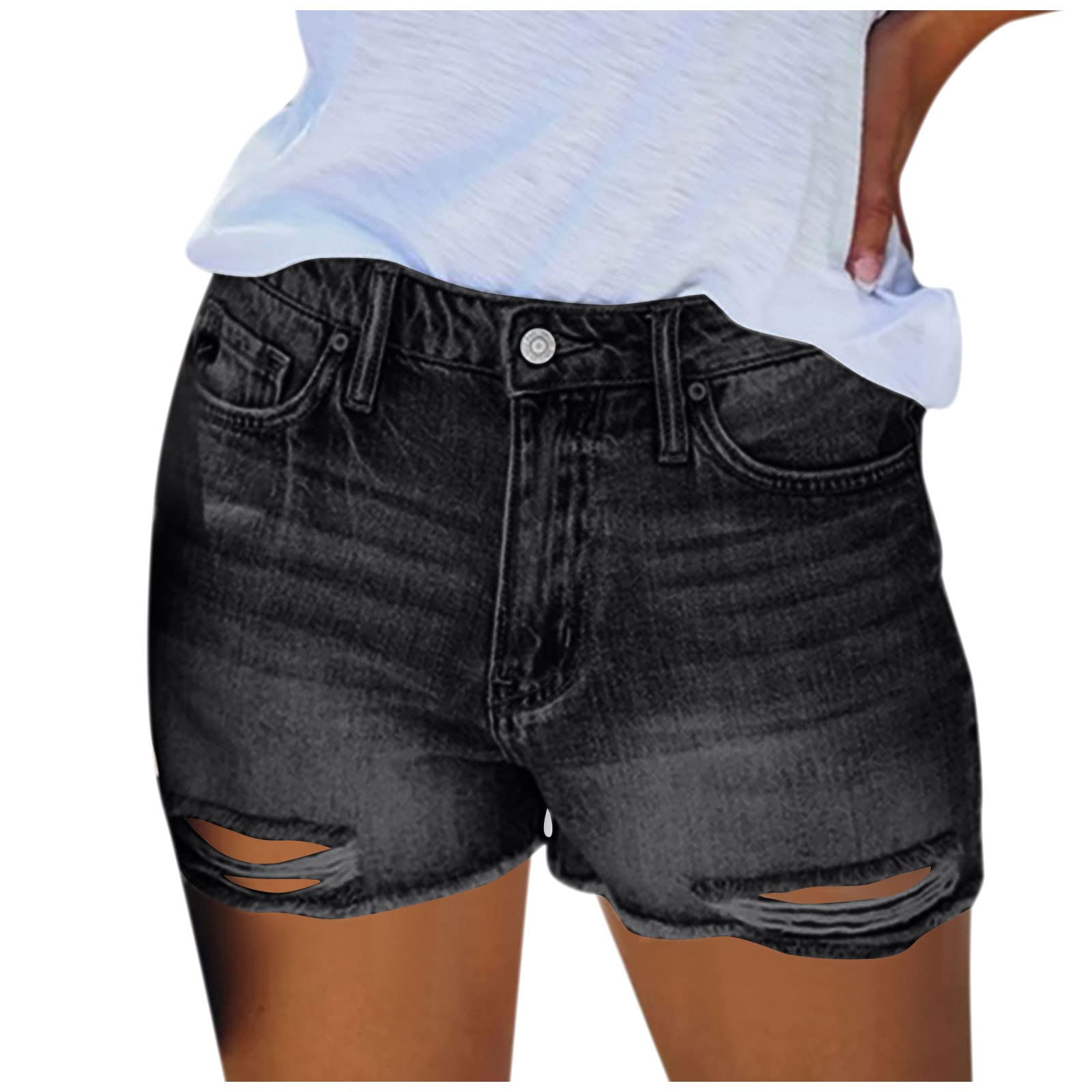 Lxitol Women's Stretch Denim Shorts - High Waist Ripped Frayed Casual Jean Shorts with Pockets | Summer Fashion Short Pants for Beach, Party & Everyday Wear