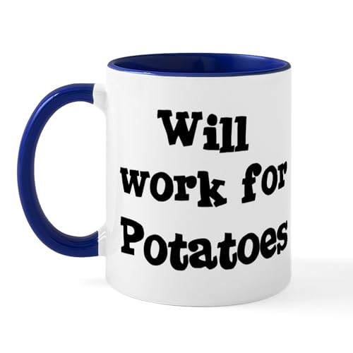 White/Navy Inside - Will Work For Potatoes Mug