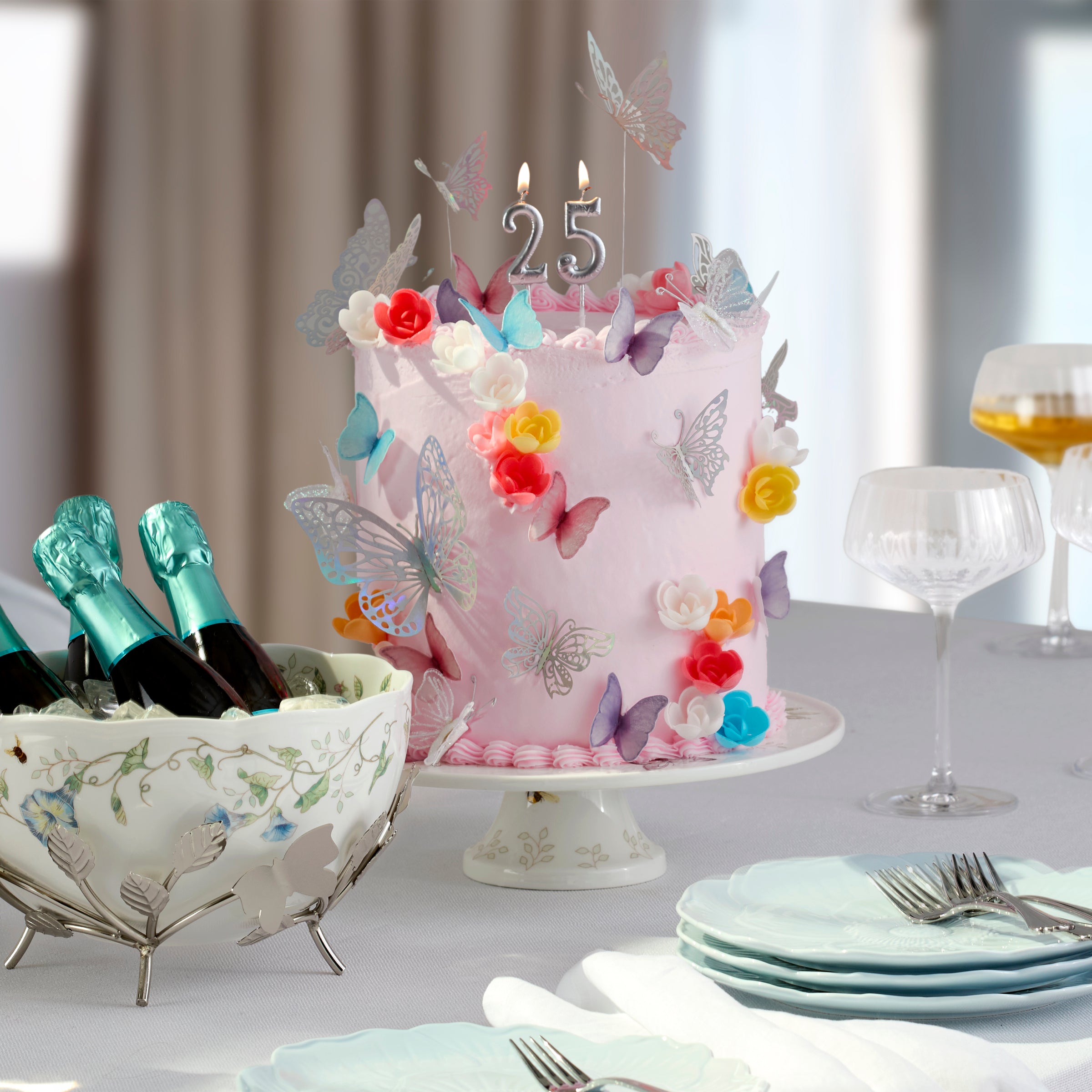 Butterfly Meadow 25th Anniversary Cake Plate - Elegant Porcelain Serving Dish for Wedding, Anniversary & Special Occasions