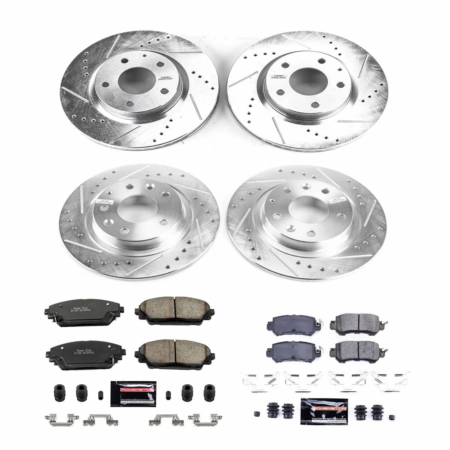 Power Stop K7607 Z23 Carbon Fiber Brake Pads & Drilled Slotted Brake Rotors Kit - Front & Rear - Compatible with Mazda CX-3 2016-2018 | High-Performance Braking for City Driving & Mountain Roads