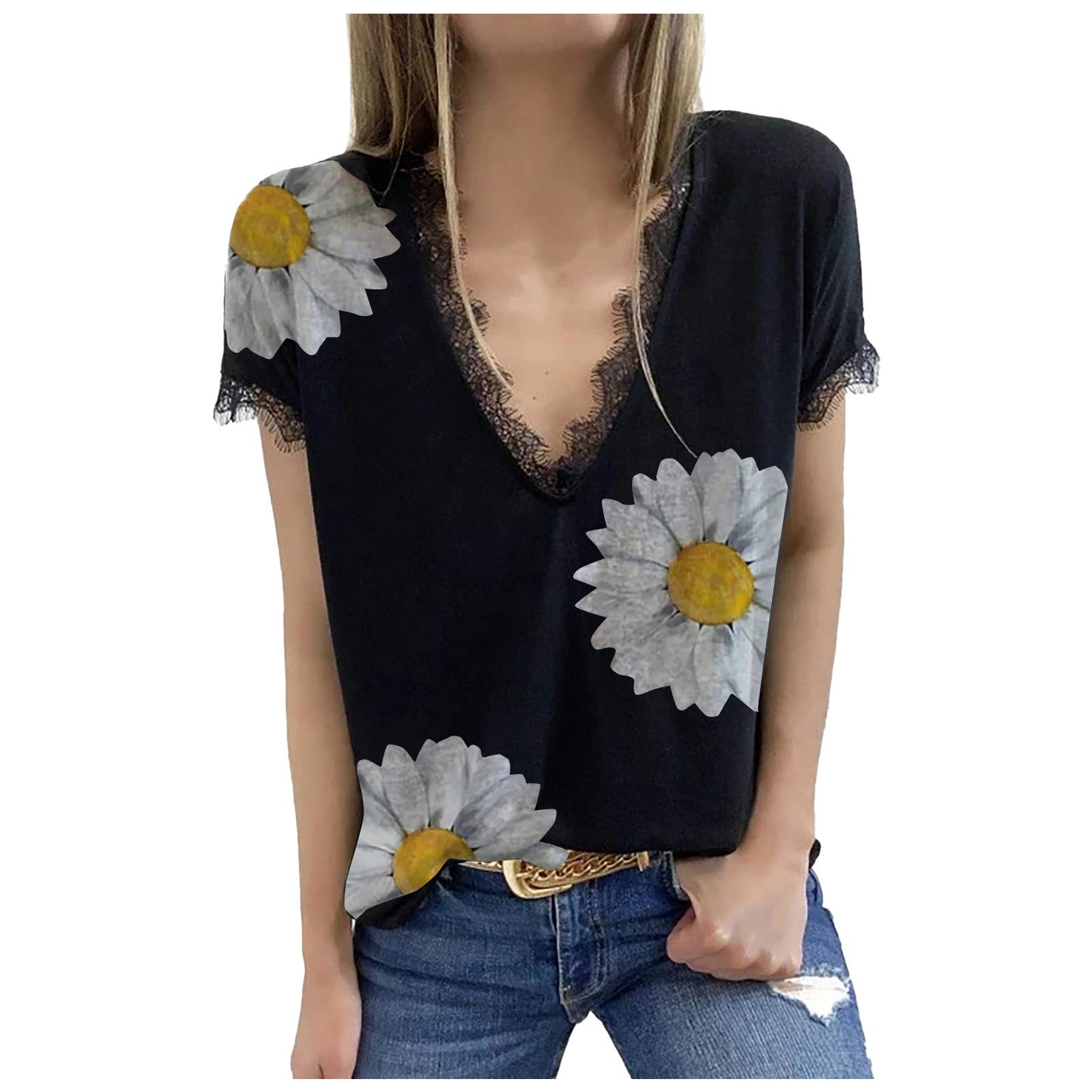 Sexy Deep V Neck Tee for Women - Summer Casual Tops for Outings