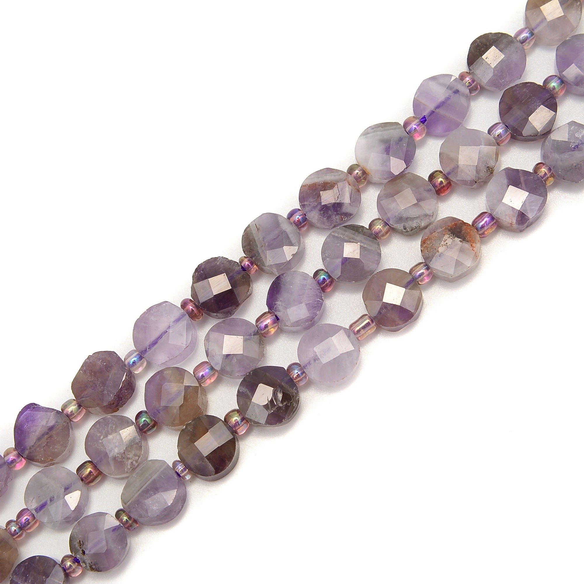 8mm Chevron Amethyst Faceted Flat Round Coin Beads - 15.5 Inch Strand for Jewelry Making, DIY Bracelets & Necklaces