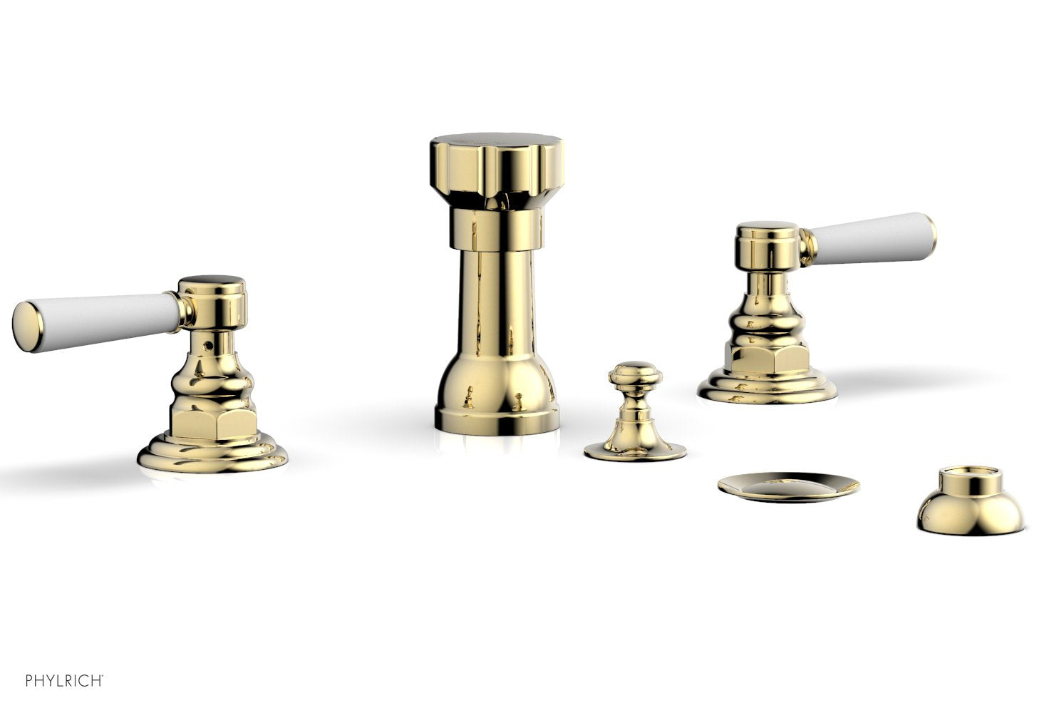 HENRI 4-Hole Bidet Faucet Set with Satin White Lever Handles - Model 161 61 | Modern Bathroom Upgrade for Toilet & Bidet Installation