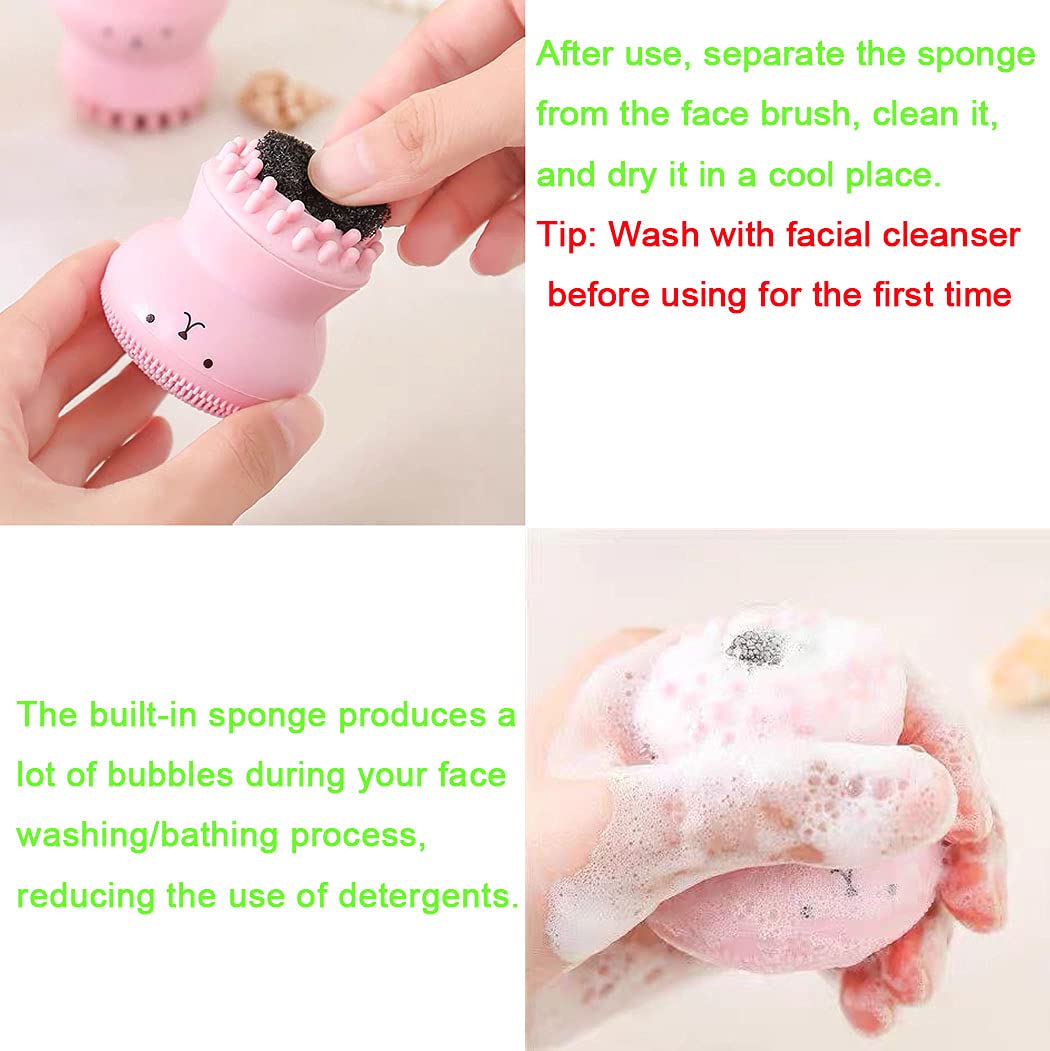 **Octopus-Shaped Silicone Facial Cleansing Brush & Massager – Gentle Exfoliating & Deep Cleaning for Smooth Skin – Handheld Face Brush (Pink & Blue, 2Pcs) – Perfect for Daily Skincare & Spa-Like Massage at Home**