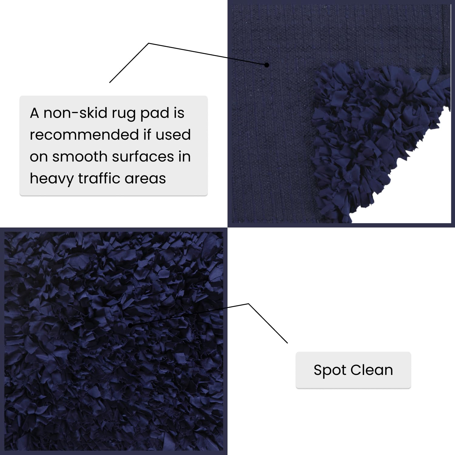 Premium Soft Jersey Shaggy Rug 5' x 8' Navy Blue - Machine Washable Non-Slip Living Room Carpet | Foldable Indoor Floor Mat for Home Decor, Bedroom & Cozy Spaces