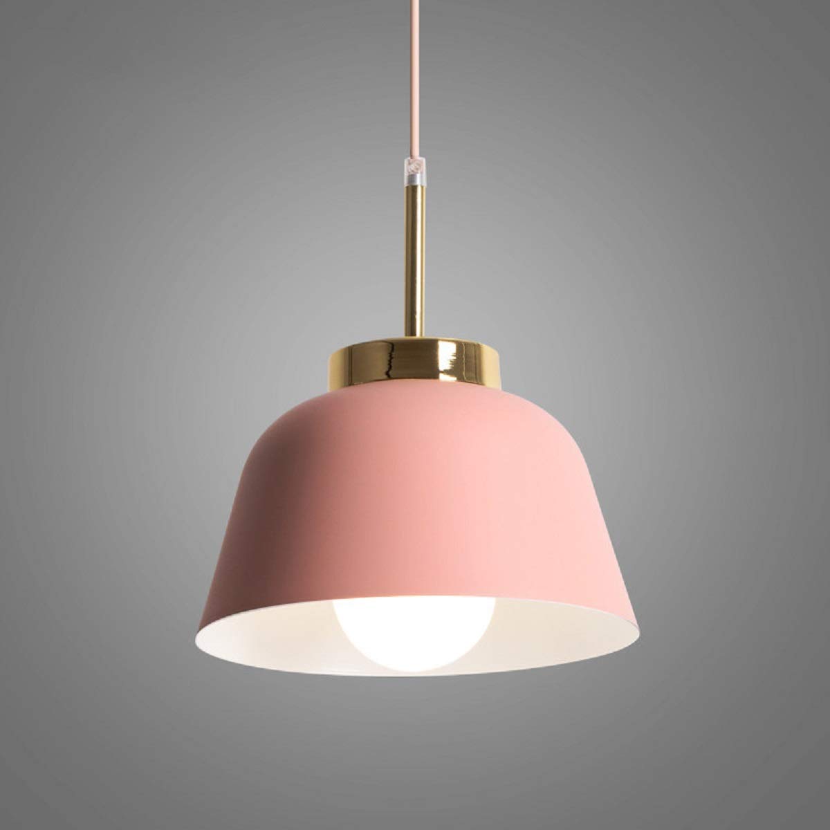 Macaroon Pendant Light Fixture with Metal Shade - Modern Ceiling Hanging Lamp for Kitchen Island, Dining Room, Bedroom & Living Room Decor (Pink)