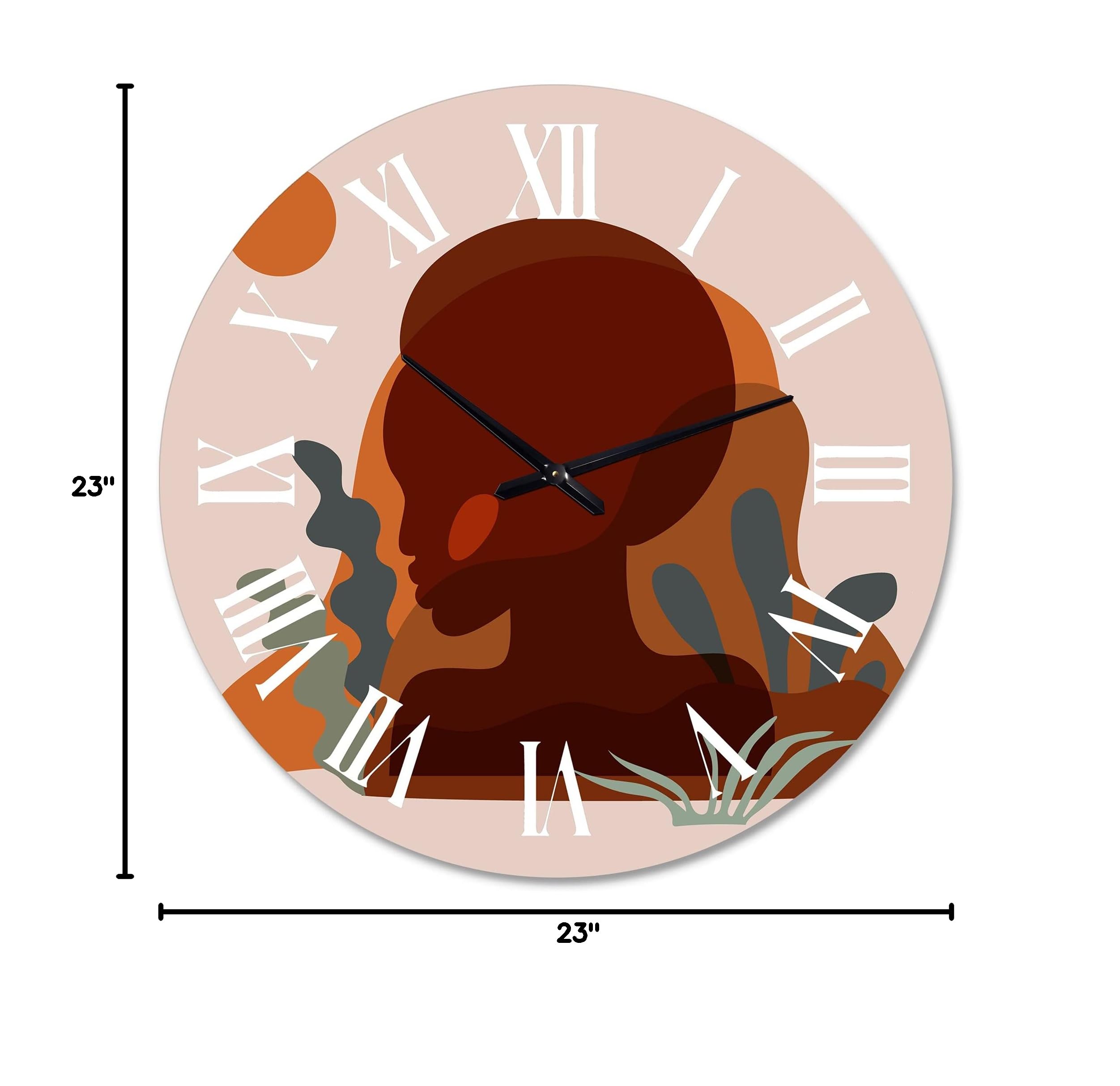 Modern Abstract Wall Clock - Minimal Silhouette of African American Woman with Fractal Design | Large Decorative Clock for Living Room, Bedroom & Office | Perfect for Home Decor & Gift Giving