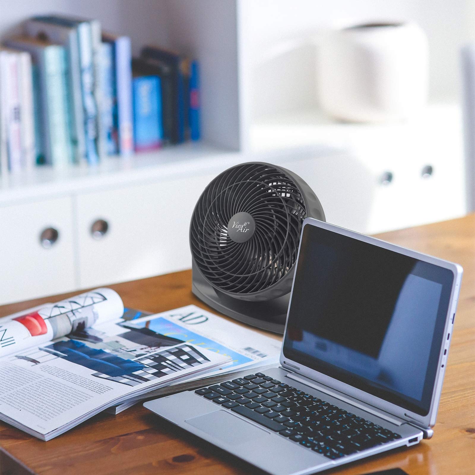 Vie Air Collection 8 Inch Portable Desk Fan - Quiet USB Powered Personal Fan for Home, Office, Dorm & Travel - Compact Cooling Fan with Adjustable Tilt