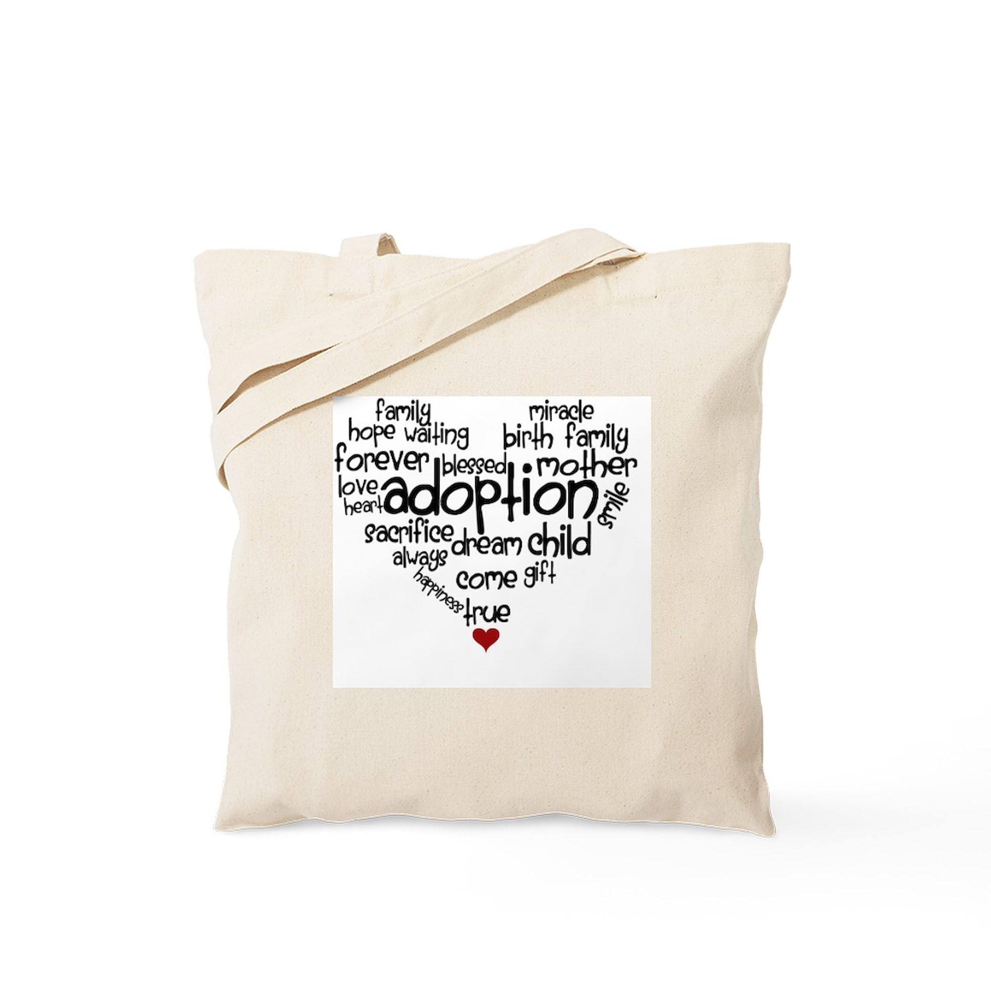 Adoption Words Heart Tote Bag - Natural Canvas Reusable Shopping Bag for Groceries, Beach & Everyday Use | Eco-Friendly Gift for Adoptive Parents