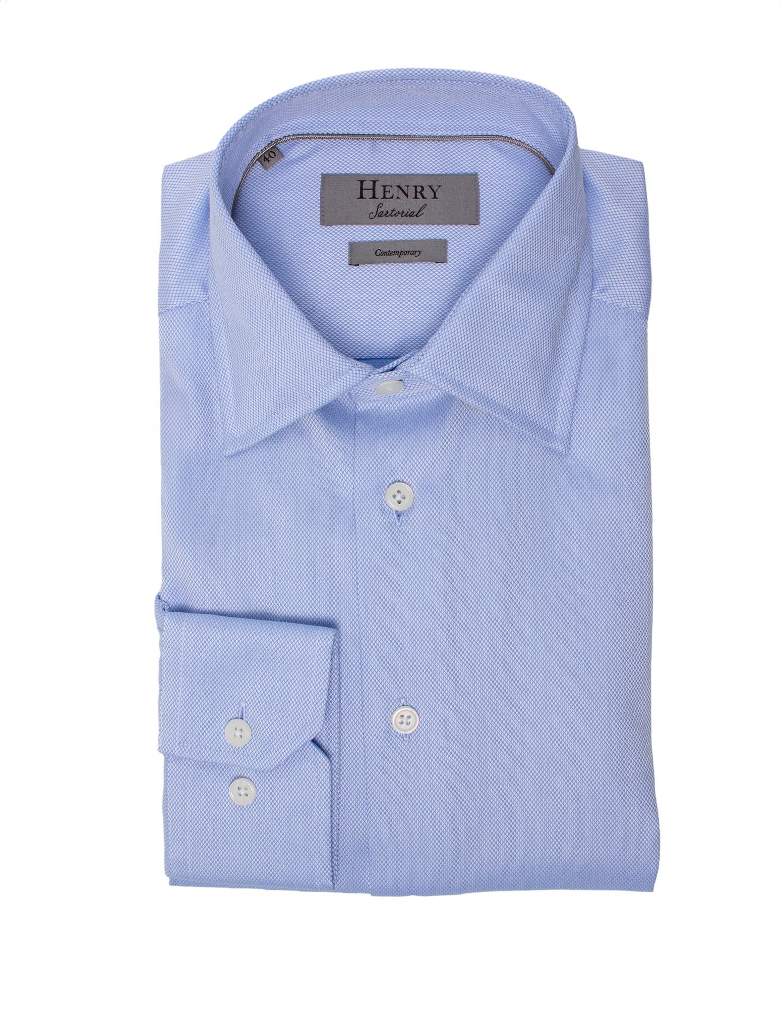 Henry Sartorial Classic Fit Oxford Blended Cotton Shirt for Men - Blue Casual Button Down Dress Shirt for Office, Business & Formal Occasions