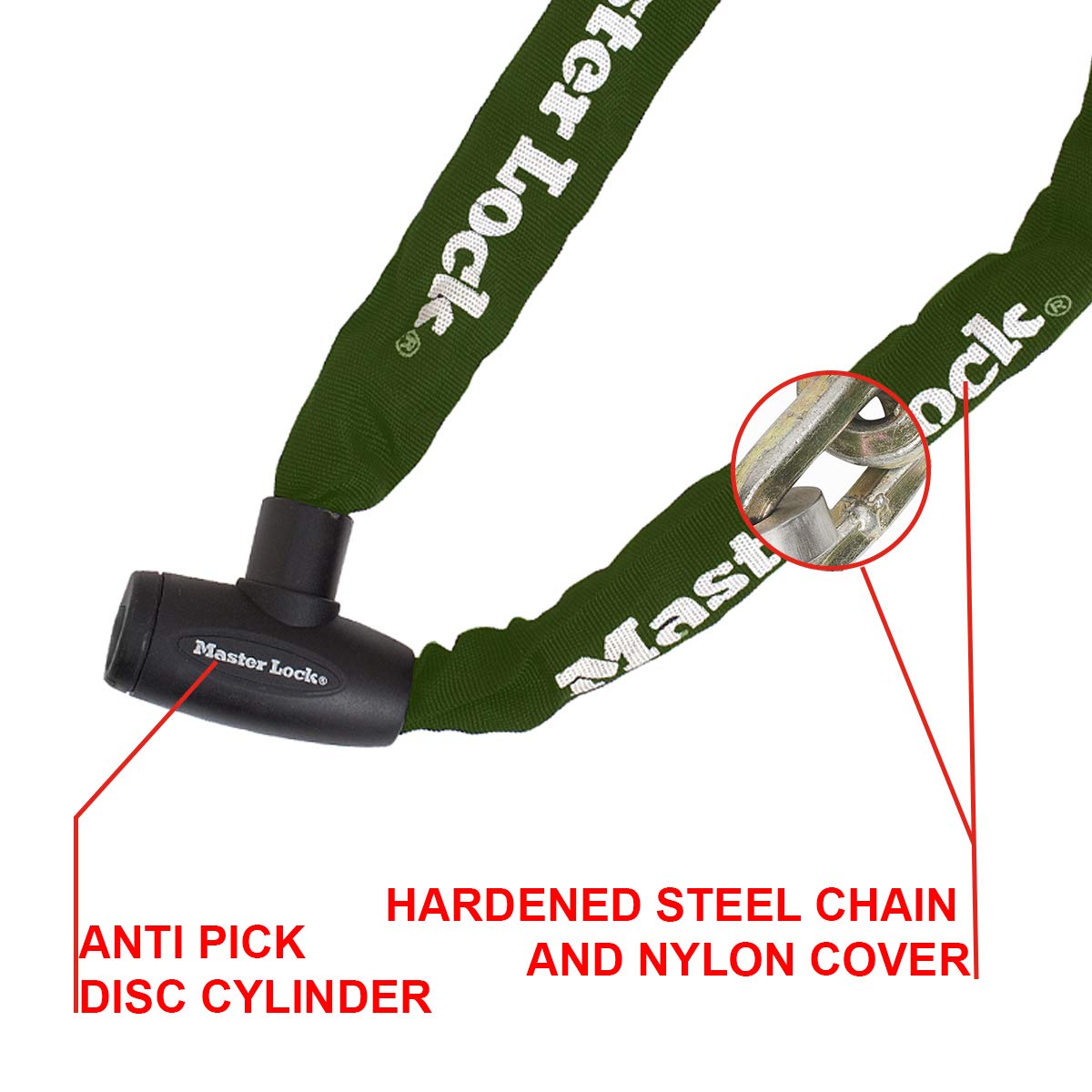 Master Lock 8023EURD 8mm x 1000mm Security Chain with Integrated Key Lock - Khaki Color | Heavy Duty Outdoor Use for Bikes, Gates & Storage Protection