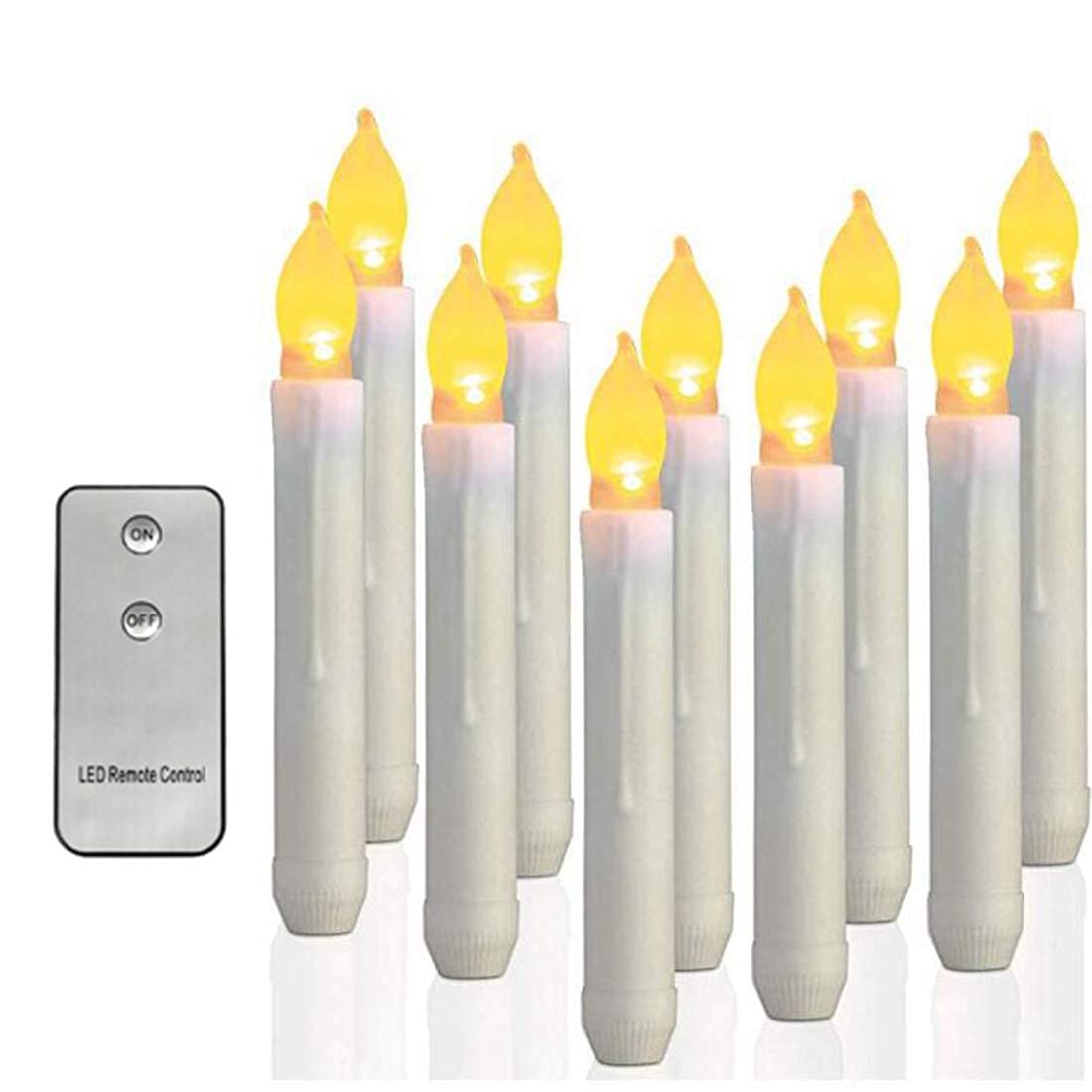Flameless LED Taper Candle - Battery Operated Realistic Flickering Window Candles with Remote Control | Warm Yellow LED Pillar Candles for Halloween Decorations, Christmas Lights, Wedding Centerpieces, Party Table Decor & Home Interior Design | Perfect for Fireplace, Dining Table, Windowsill and Holiday Displays