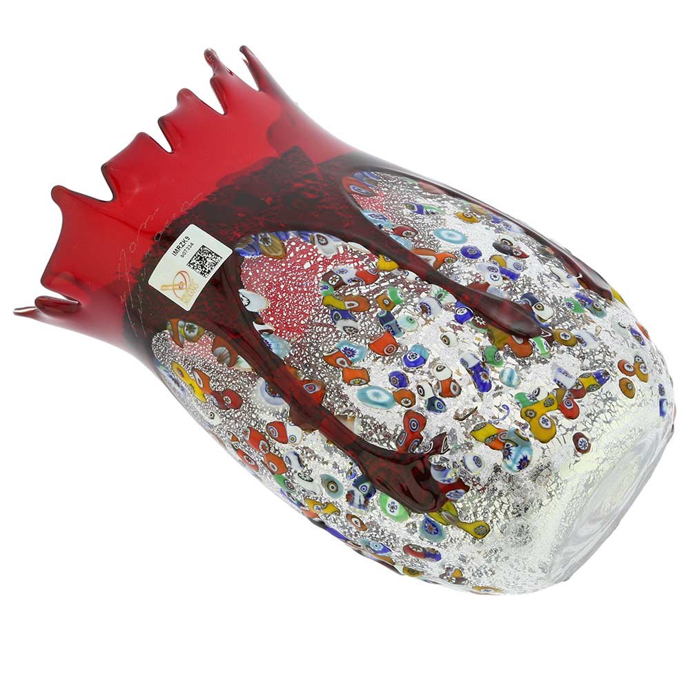 Authentic Murano Glass Millefiori Spiky Vase in Vibrant Red - Handcrafted Venetian Art Glass from Venice Italy - Perfect for Home Decor, Wedding Centerpieces & Luxury Gifts
