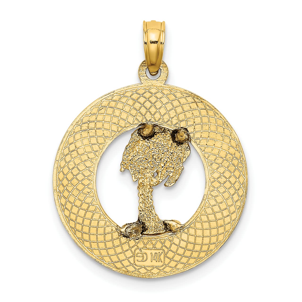14k Yellow Gold Myrtle Beach Round Frame Necklace with Palm Tree Charm - Perfect for Beach Vacations, Summer Outfits, and Coastal-Inspired Jewelry Gifts