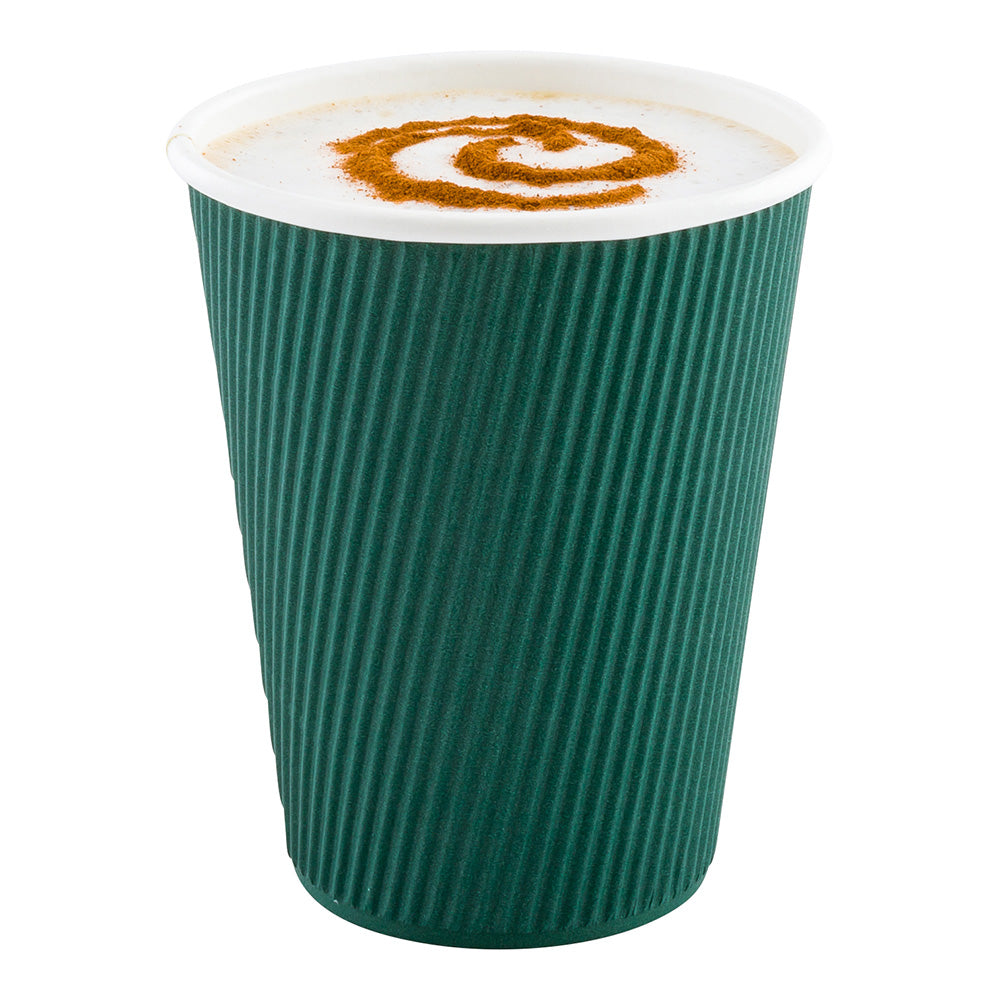 12 oz Eco-Friendly Forest Green Paper Coffee Cups with Ripple Wall - 3.5