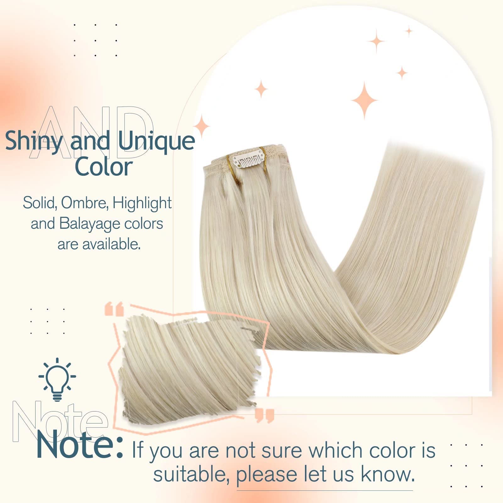 Sunny Fish Line Platinum Blonde Clip-in Hair Extensions #60 - 100g+120g Remy Human Hair, 20 Inch Straight Thick Blonde Extensions for Full Head | Perfect for Parties, Weddings & Daily Styling
