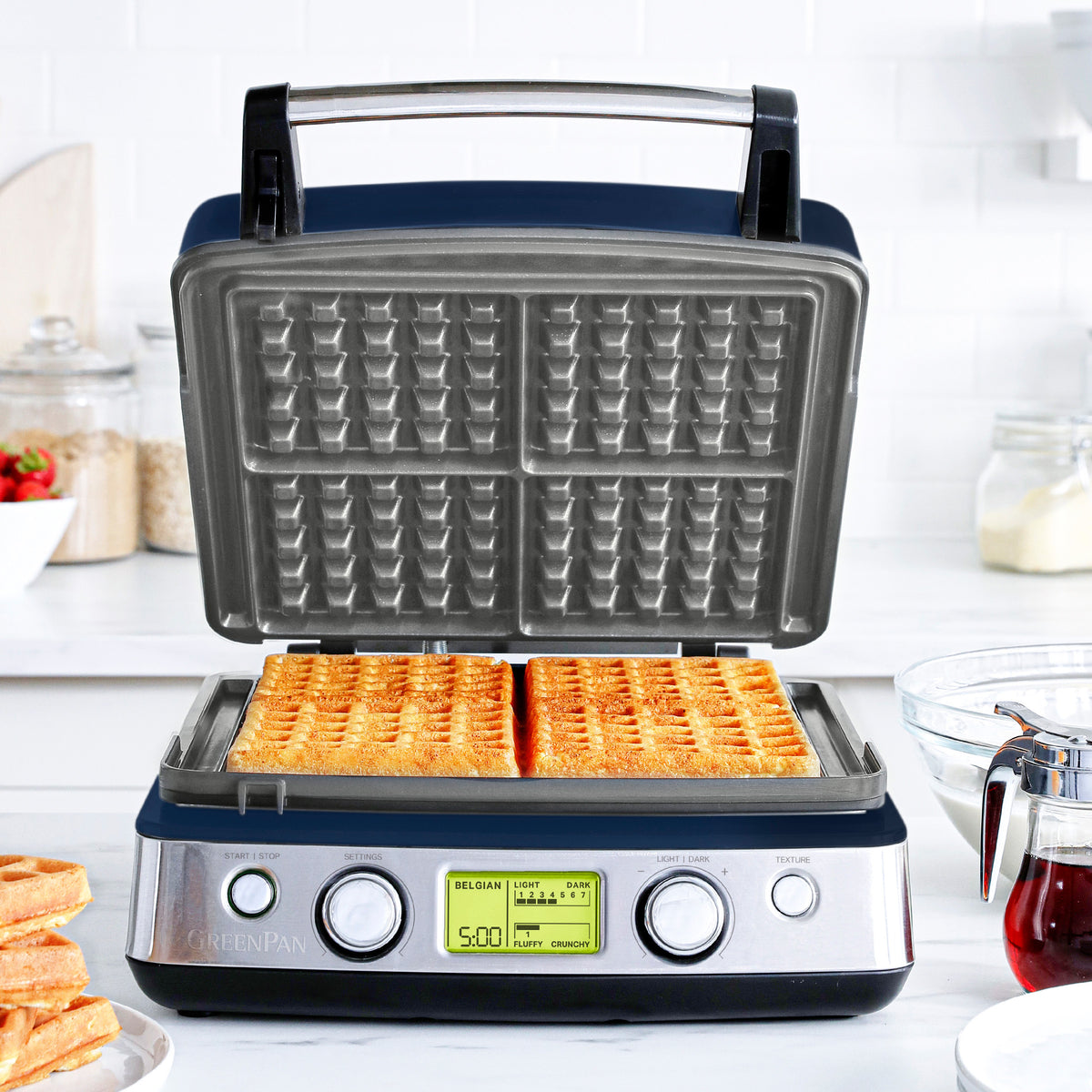 Elite Ceramic Nonstick 4 Square Waffle Maker - Fast Heating, Easy Clean | Oxford Blue | Perfect for Breakfast, Brunch & Family Gatherings