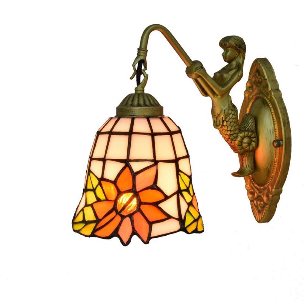 Vintage Tiffany Style Sunflower Wall Lamp - DALUXE Stained Glass Siren Light Fixture for Living Room, Dining Room, Bedroom & Bar Decor | Perfect for Home, Cafe and Restaurant Lighting