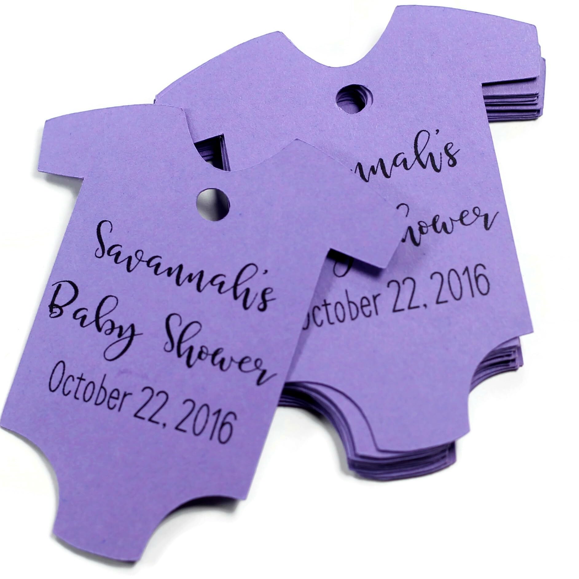 Personalized Baby Shower Favor Tags - Set of 15 Adorable Onesie-Shaped Gift Labels (Purple) - Perfect for Baby Showers, Christenings & Newborn Gifts
