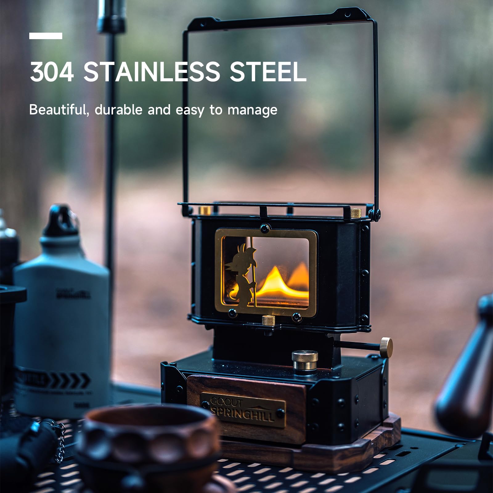 Portable Camping Stove & Oil Lamp - Compact 6.3x4.7x7.5 Inch Outdoor Cooking & Lighting Gear with Storage Bag (Black) - Perfect for Backpacking, Emergency Preparedness, and Campfire Cooking