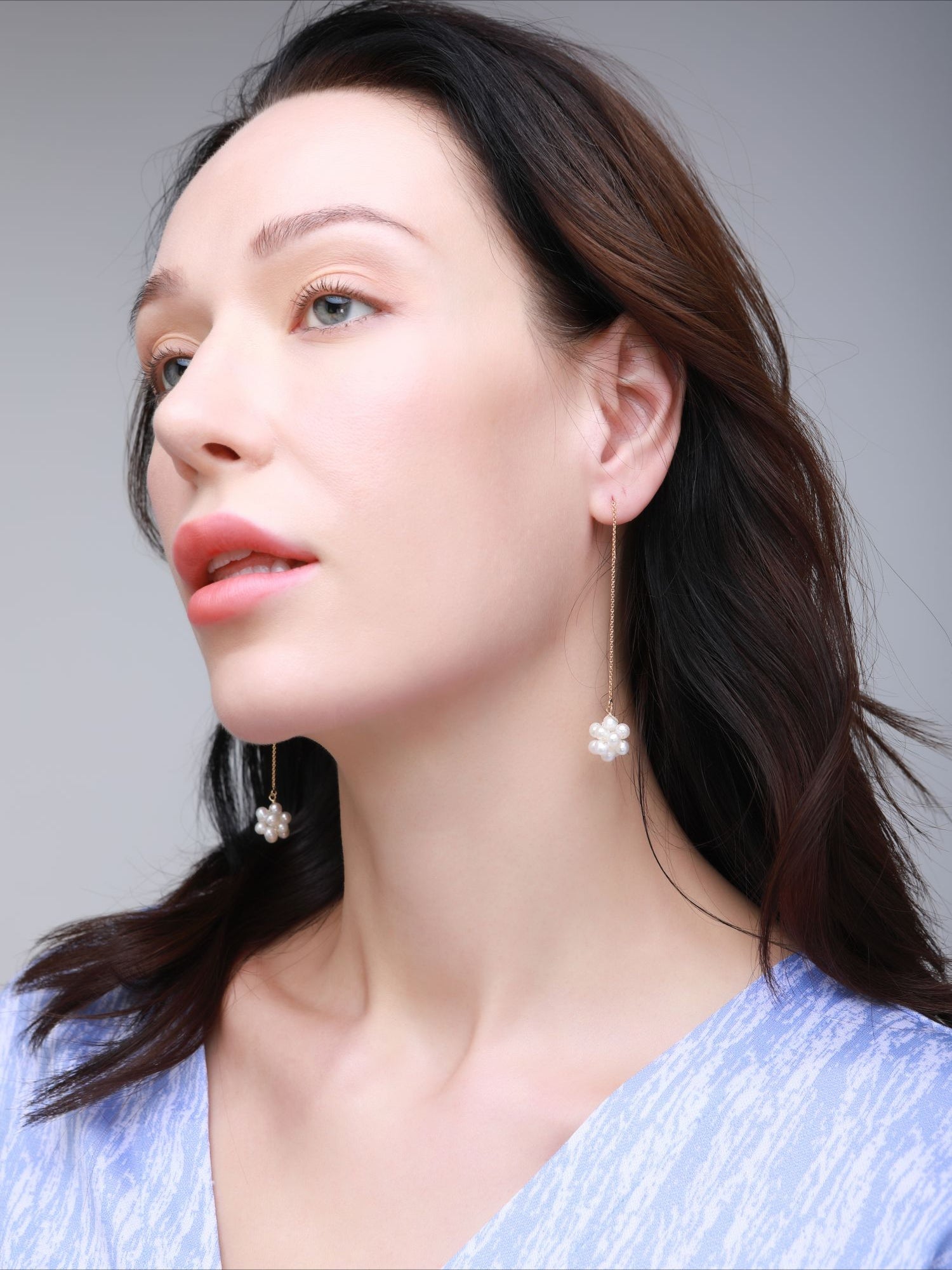 COCOKIM Starry Series Single Cluster Pearl Floral Ear Thread - Elegant Dangle Earrings for Women, Perfect for Weddings, Parties & Special Occasions
