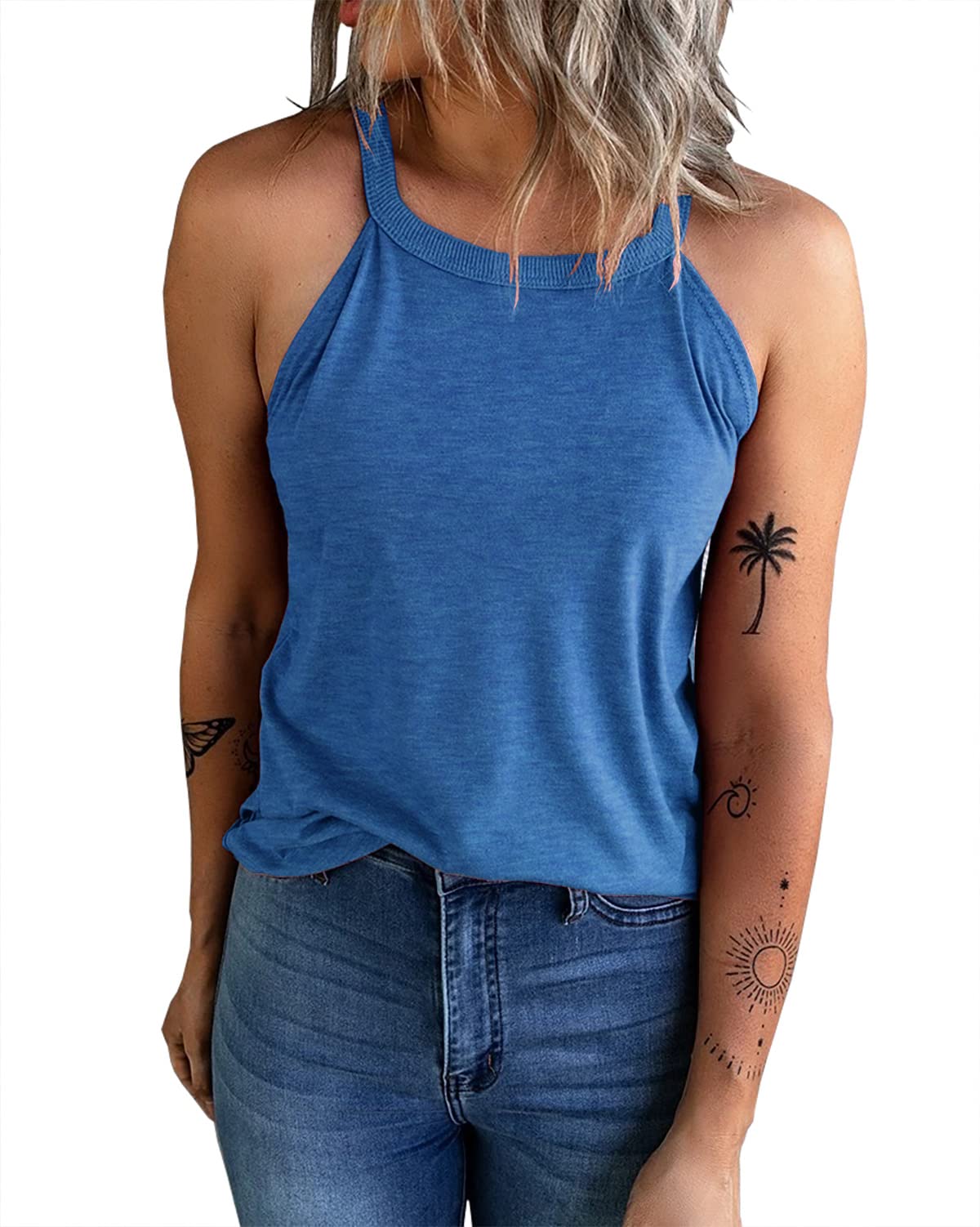 KINLONSAIR Women's Summer Sleeveless Halter Tee Shirts - Breathable Crew Neck Workout Tank Tops, Casual Plain Cami Shirts for Gym, Yoga, Running & Everyday Wear