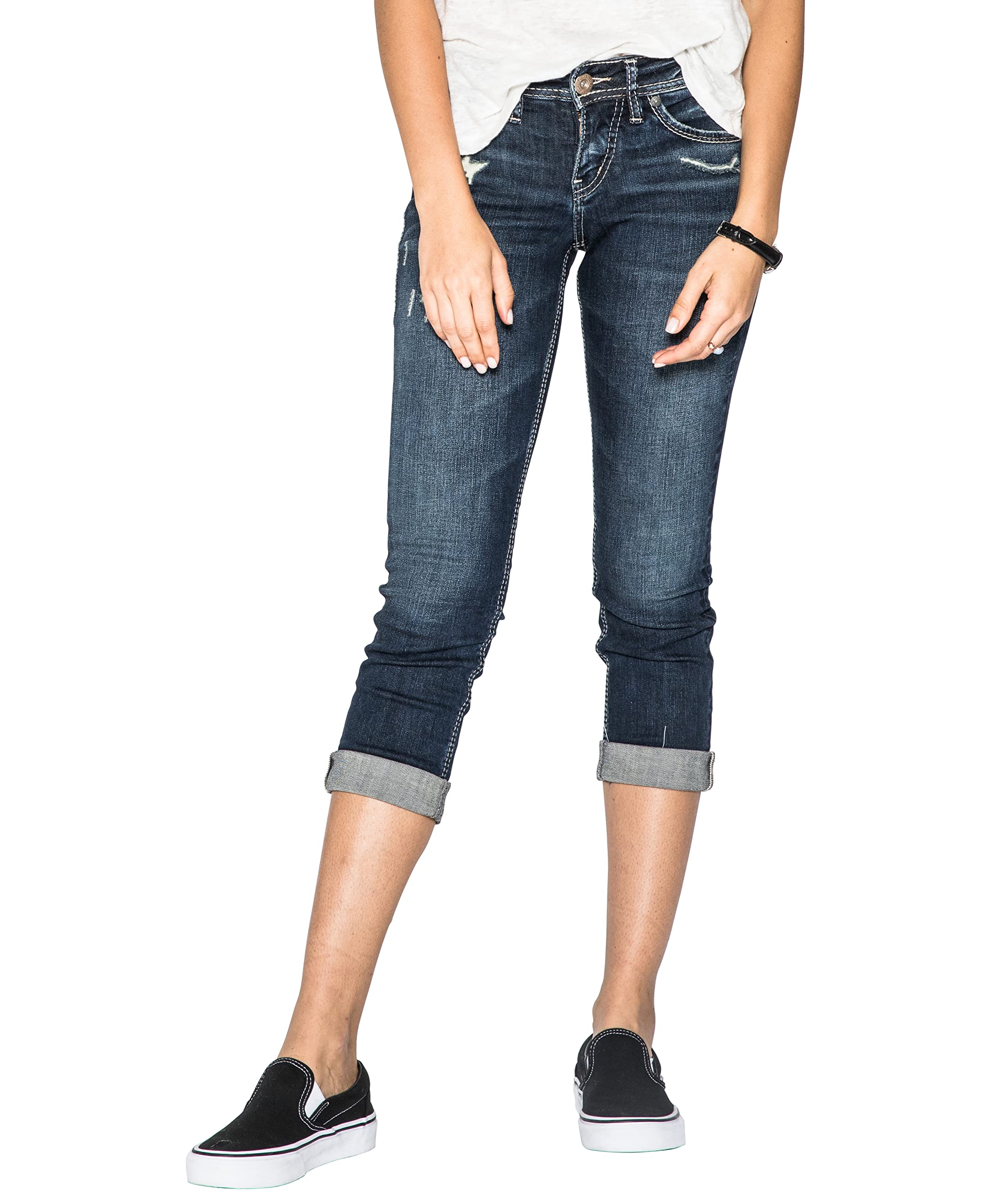 Silver Jeans Co. Women's Suki Mid Rise Capri Jeans - Stretch Denim Pants for Casual Wear & Summer Outfits | Comfortable Slim Fit for Everyday Style