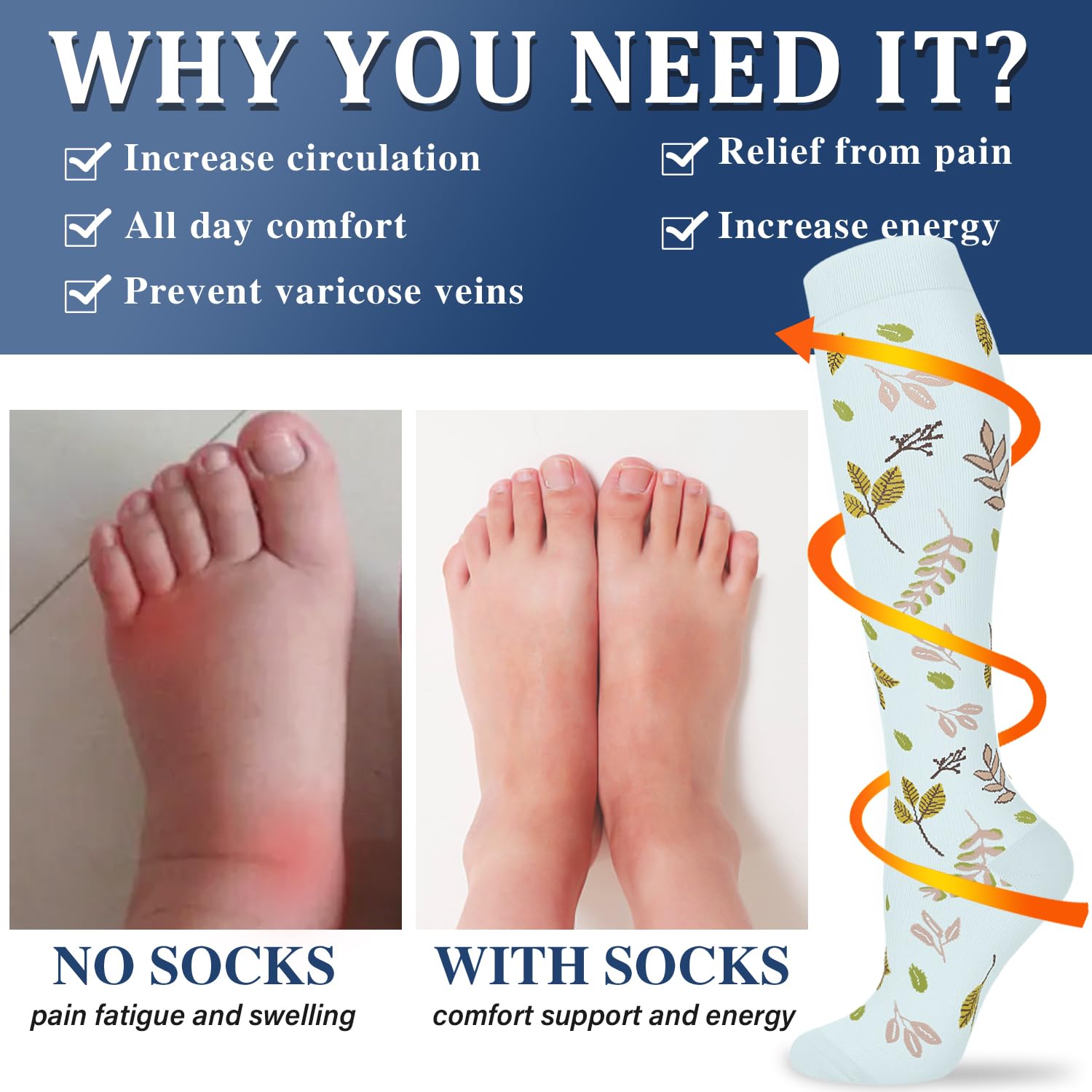 Best Compression Socks for Women & Men - 3 Pairs Medical Grade Support Socks for Improved Circulation, Running, Nursing & Travel - Perfect for Long Flights, Workouts & Hospital Shifts