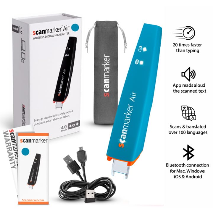 Scanmarker Air Pen Scanner - Wireless OCR Digital Highlighter & Reader for Mac, Windows, iOS, Android - Perfect for Students, Researchers & Professionals (Blue)