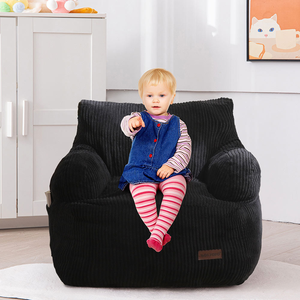 MAXYOYO Kids Bean Bag Chair - Soft & Comfortable Stuffed Toddler Bean Bag Sofa with Removable Filler for Boys & Girls (Black) - Perfect for Playroom, Bedroom & Reading Nook