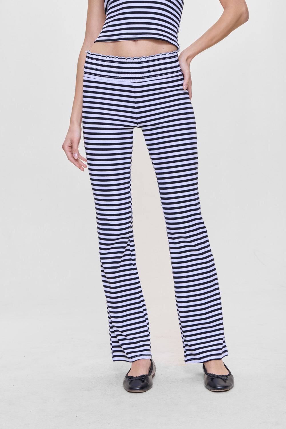 Bambi Striped Flare Pants for Women - High Waisted Wide Leg Trousers with Silhouette Stripes | Casual & Office Wear, Perfect for Work, Date Night and Everyday Outfits