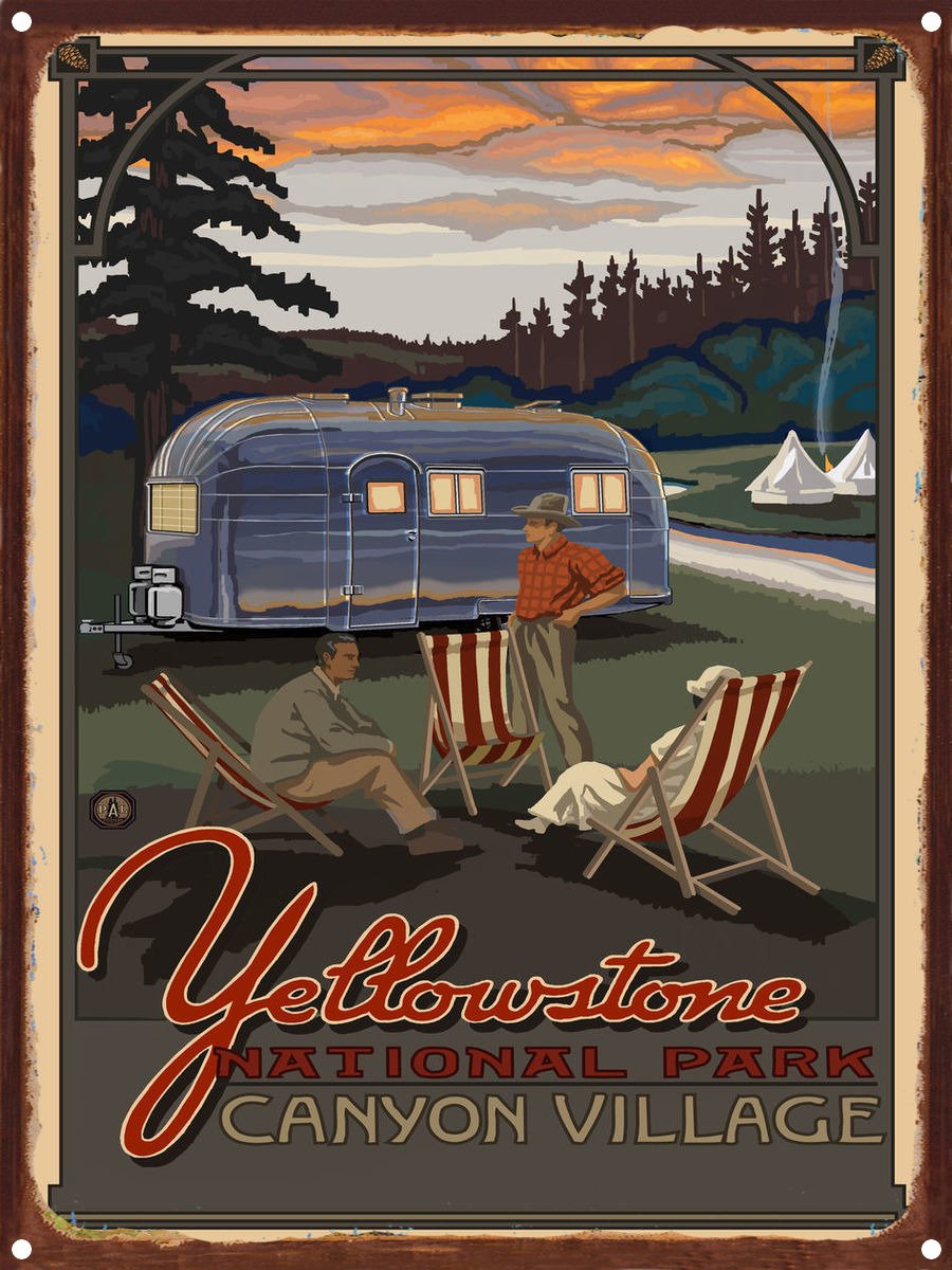 Yellowstone National Park Airstream Trailer Rustic Metal Wall Art Print - 9