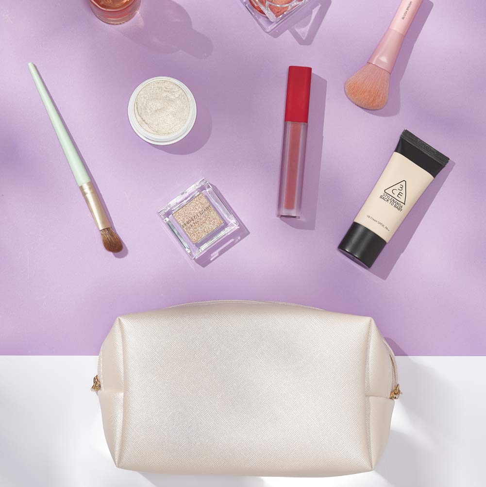2-Piece Set PU Leather Cosmetic Bag for Women | Minimalist Makeup Pouch | Waterproof Travel Toiletry Bag | Portable Storage Organizer for Daily Use & Vacation | Compact & Stylish (Ivory White) | Perfect for Gym, Office & Weekend Getaways