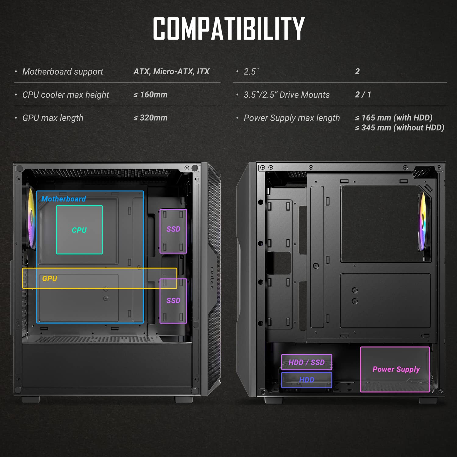 ANTEC AX61 Mid-Tower ATX Gaming PC Case - Mesh Front Panel, 3x ARGB Fans, Tempered Glass Side Panel, 360mm Radiator Support - Perfect for High-Performance Gaming & Streaming Setups