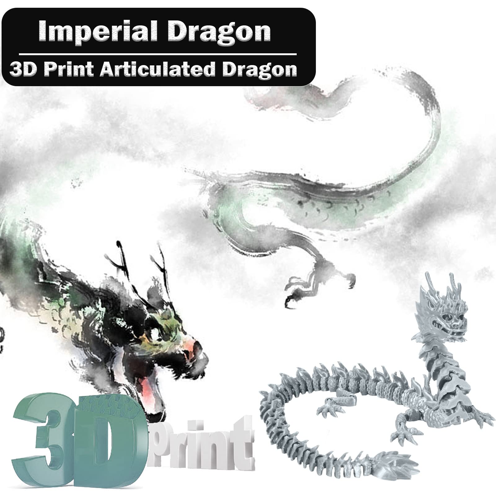 3D Printed Dragon Action Figure with Movable Joints - Collectible Monster Toy for Adults (Grey Rainy God, 13.8 Inch) - Perfect for Display, D&D Gaming, and Fantasy Collections