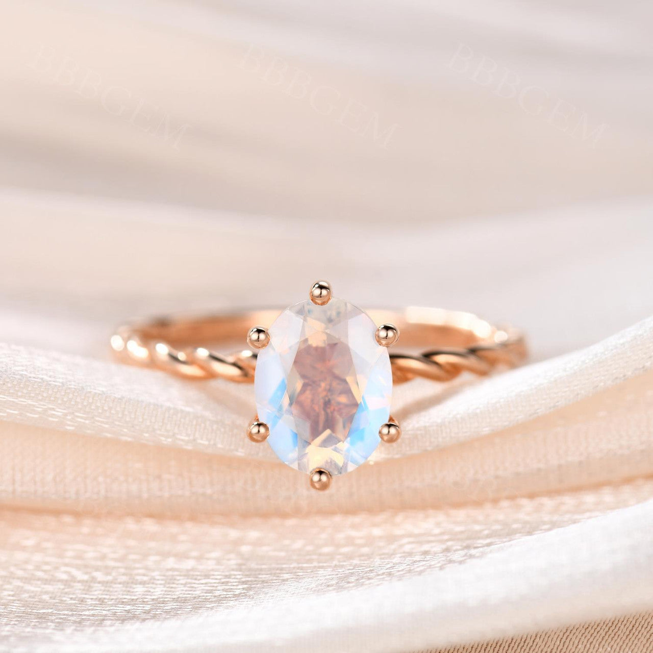 14K Rose Gold 1 Carat Moonstone June Birthstone Solitaire Ring With Twisted Rope Band - Elegant Jewelry for Women, Perfect Gift for Birthday, Anniversary & Special Occasions