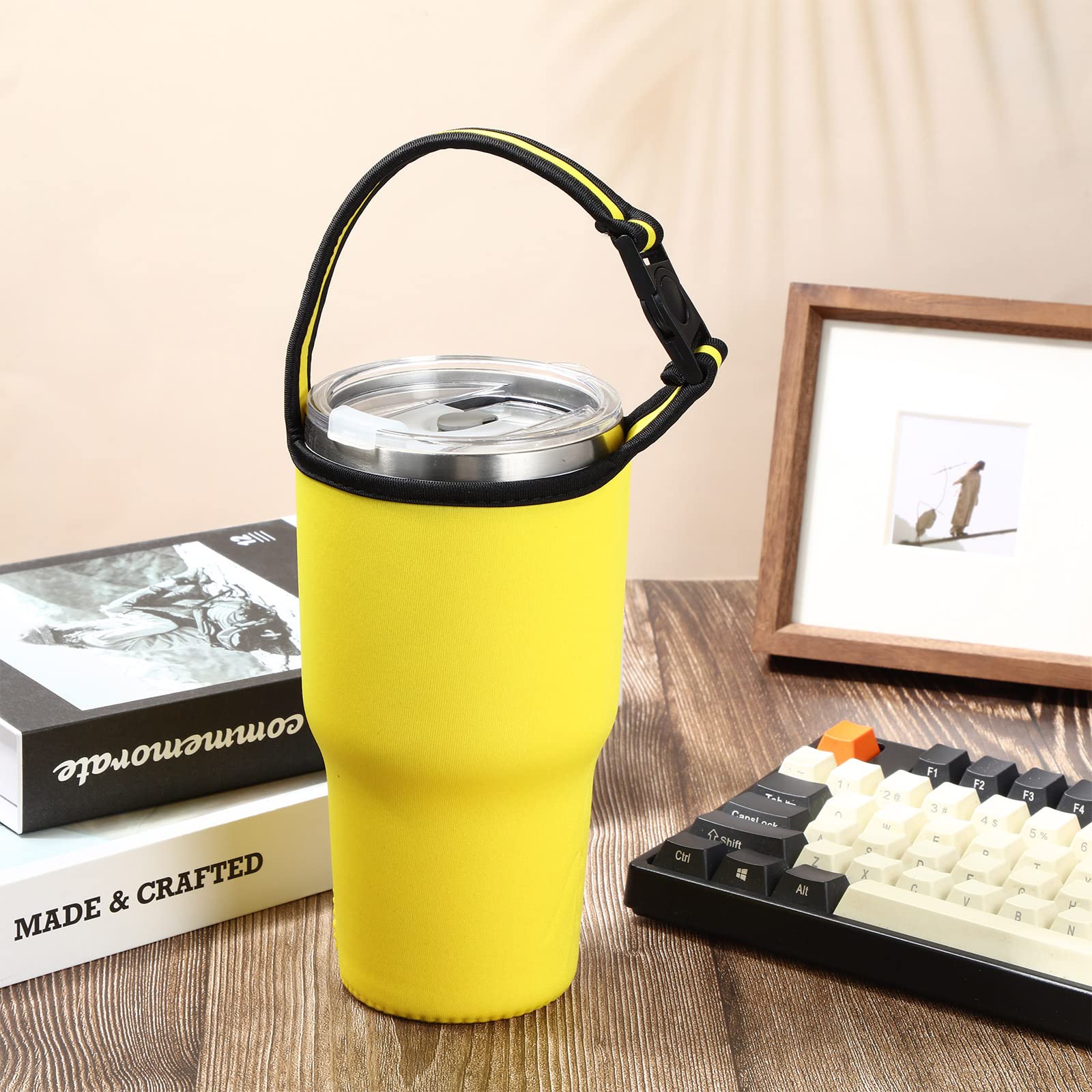 30oz Insulated Tumbler Carrier with Adjustable Shoulder Strap - Reusable Neoprene Cup Holder Pouch for Hot & Cold Drinks - Perfect for Travel, Gym, Hiking and Outdoor Activities