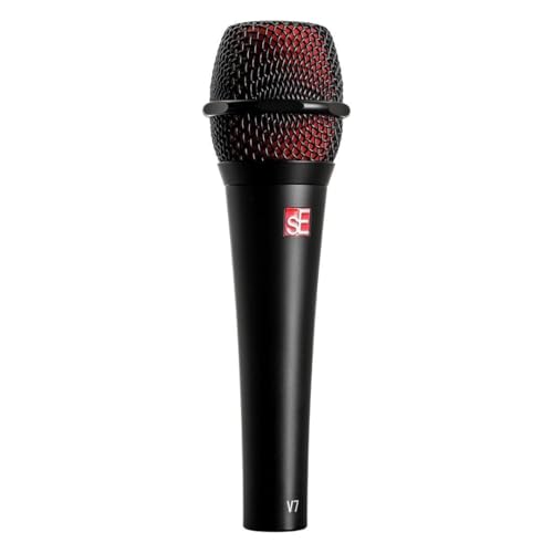 SE Electronics V7 Black Studio Grade Handheld Supercardioid Microphone with Shock Mount - Professional Recording Mic for Podcasting, Live Performances & Studio Vocals (Black)