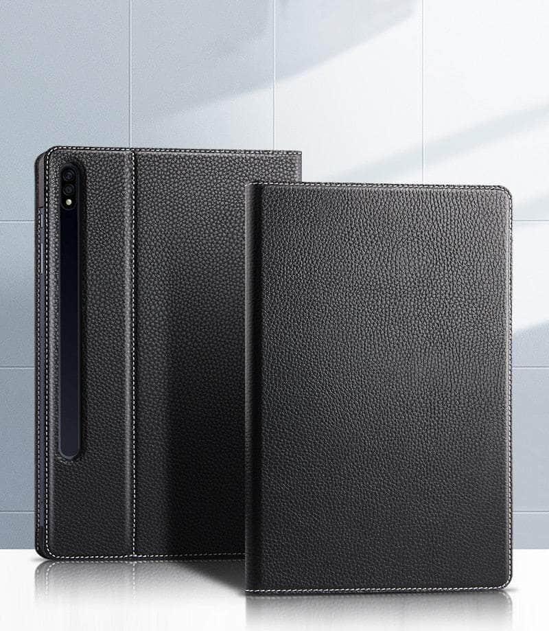Premium Cowhide Real Leather Case for Samsung Galaxy Tab S8 Plus 12.4 X800 - Slim Protective Cover with Stand | Perfect for Work, Travel & Home Use