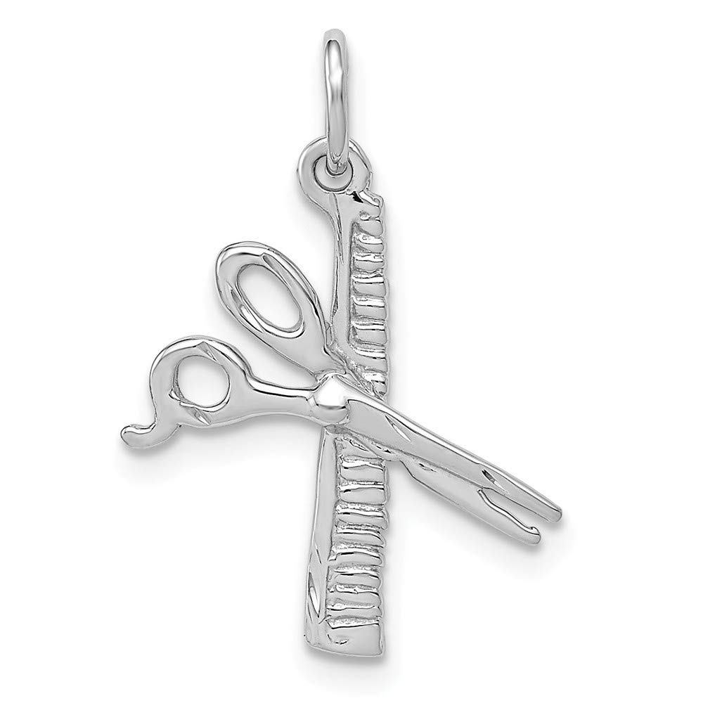 14K White Gold Sparkle Cut Comb & Scissors Charm Pendant Necklace - 24.6x15.7mm Elegant Jewelry Gift for Women, Perfect for Hairstylists, Salon Owners & Beauty Enthusiasts