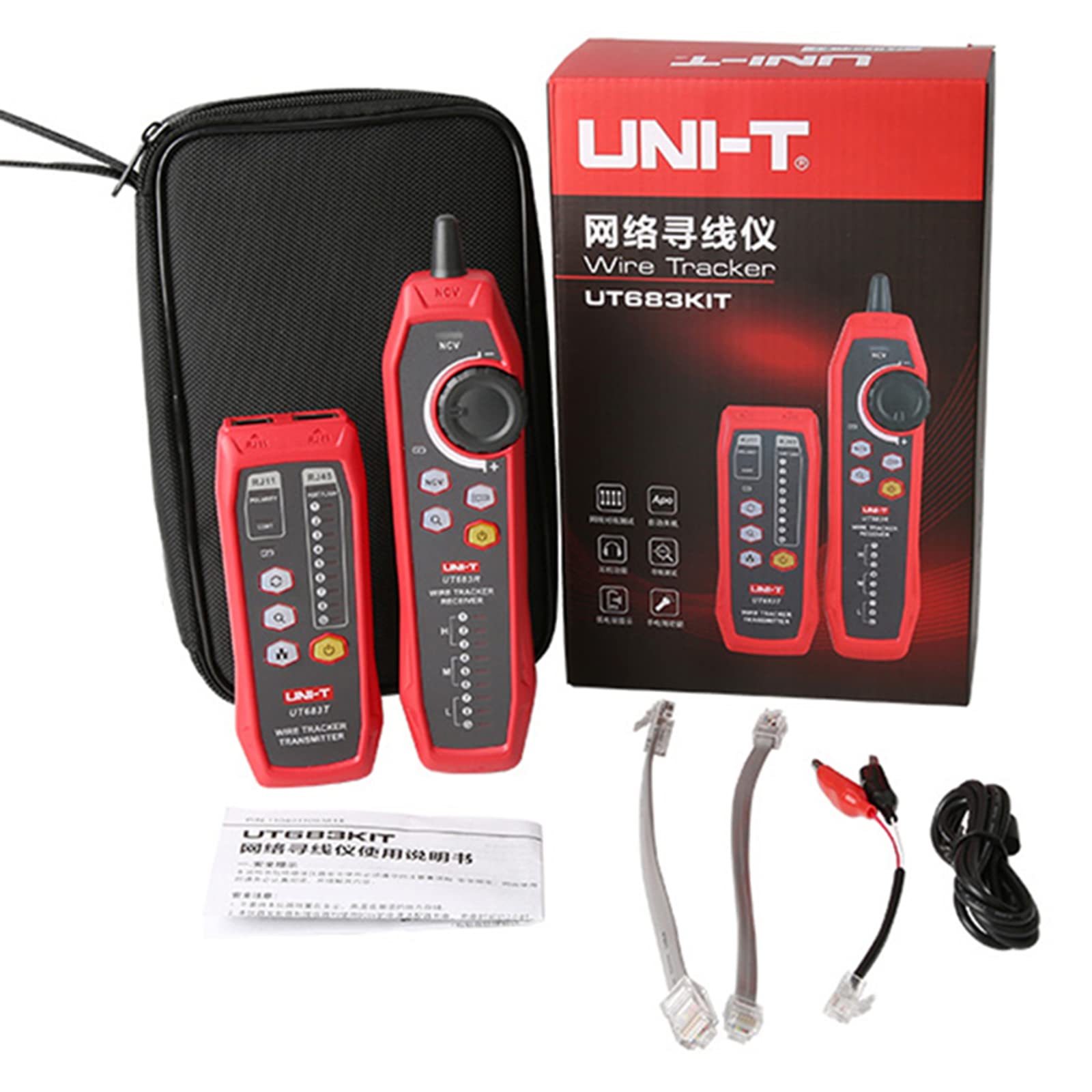 UNI-T UT683KIT RJ11 RJ45 Cable Tester & Wire Tracker Kit - Telephone Line Finder, Network Cable Tester for LAN Maintenance | Ideal for IT Technicians, Network Installations & Home Wiring