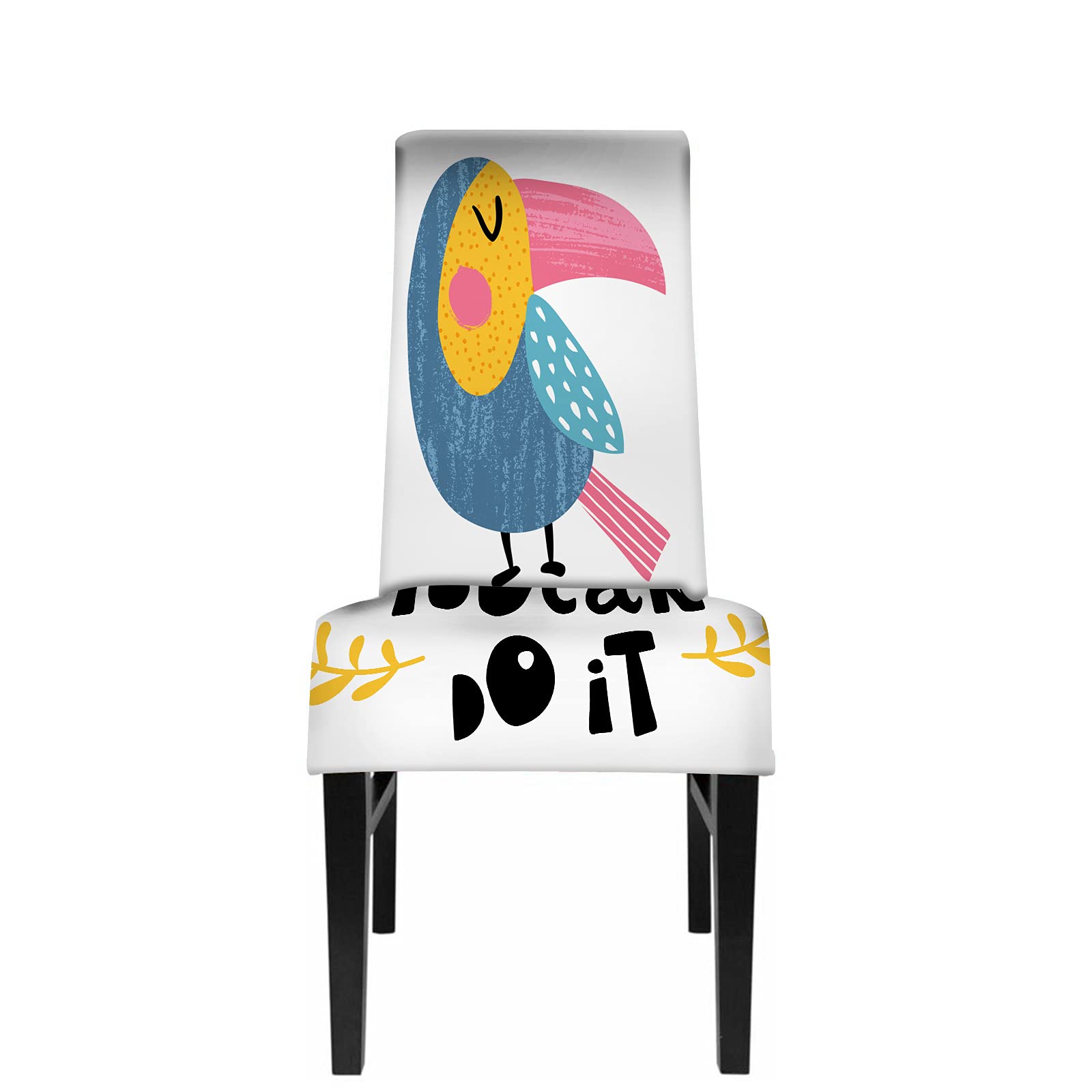 Swono Toucan Chair Covers for Dining Room - Cartoon Cute Toucan Design with 'Toucan Do It' Quote - Soft Comfortable Seat Protectors for Home & Party Decor - Perfect for Birthday Celebrations, Tropical Themed Events, and Kitchen Dining Room Makeovers