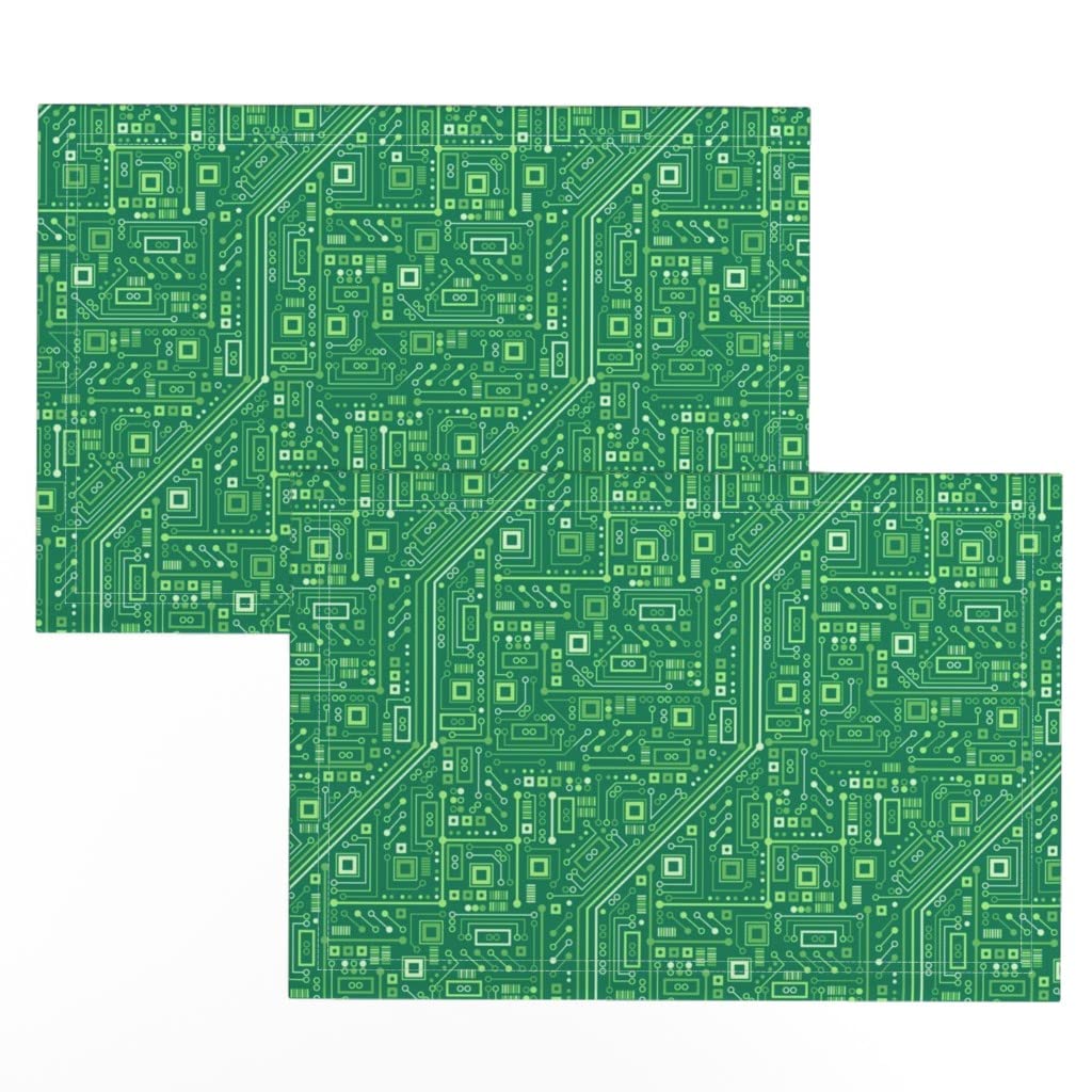 Spoonflower Linen Cotton Canvas Placemats Set of 2 - Circuit Green Robot Nerd Geek Computer Science Printed Table Mats for Dining, Kitchen Decor, and Gift Ideas