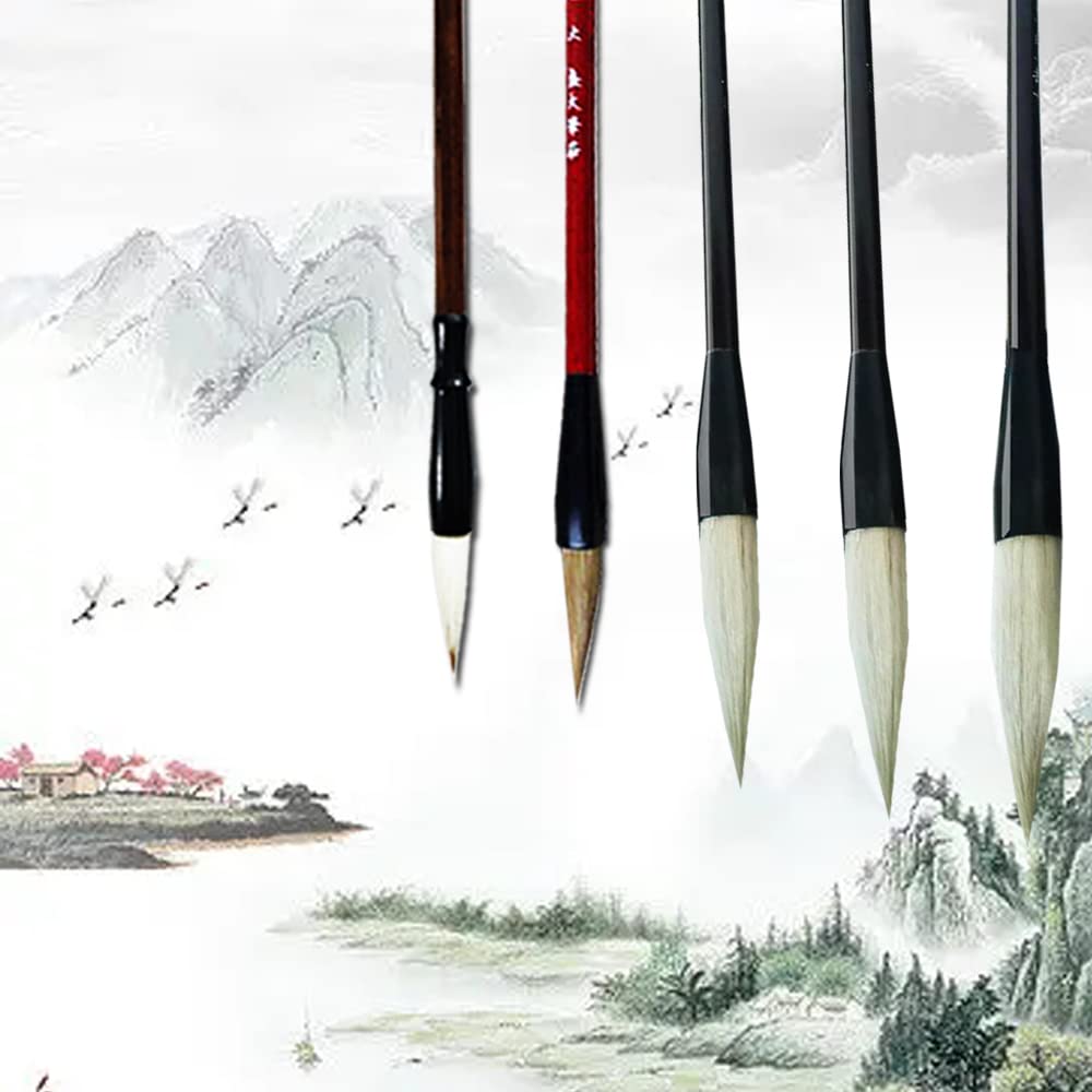 Premium Chinese Calligraphy Brush Set - 5 Pack Traditional Ink Painting & Japanese Sumi Brushes for Beginners & Artists - Perfect for Zen Meditation, Home Decor & DIY Art Projects