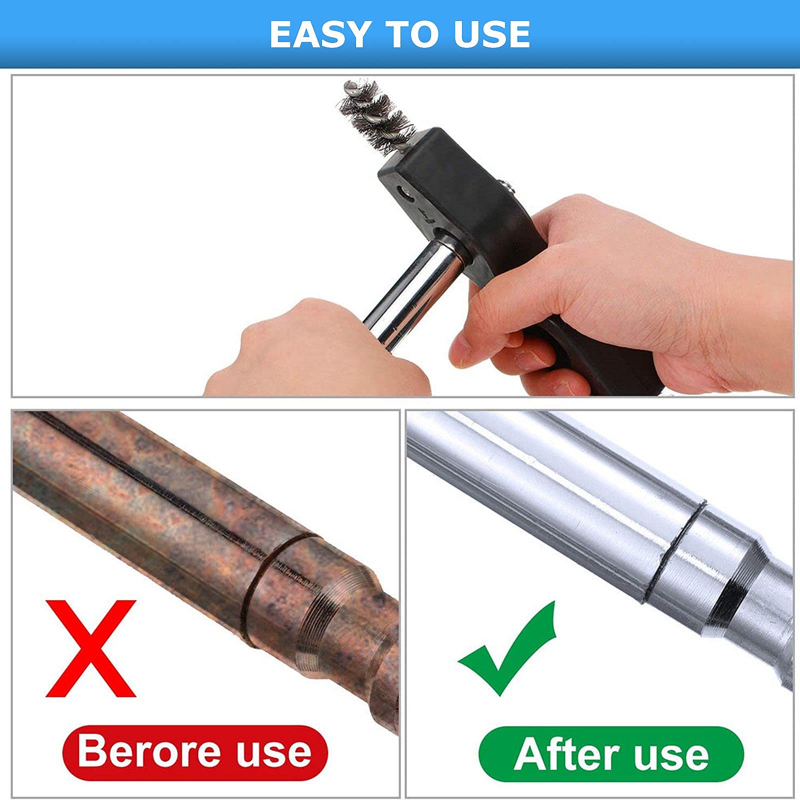 Holdware 4-in-1 Copper Tubing Brush Set - 4Pcs Black Pipe Cleaner & Fitting Brushes for Soldering, Brazing, Deburring Copper Pipes & Tubes - Perfect for Plumbing, HVAC & DIY Home Improvement Projects