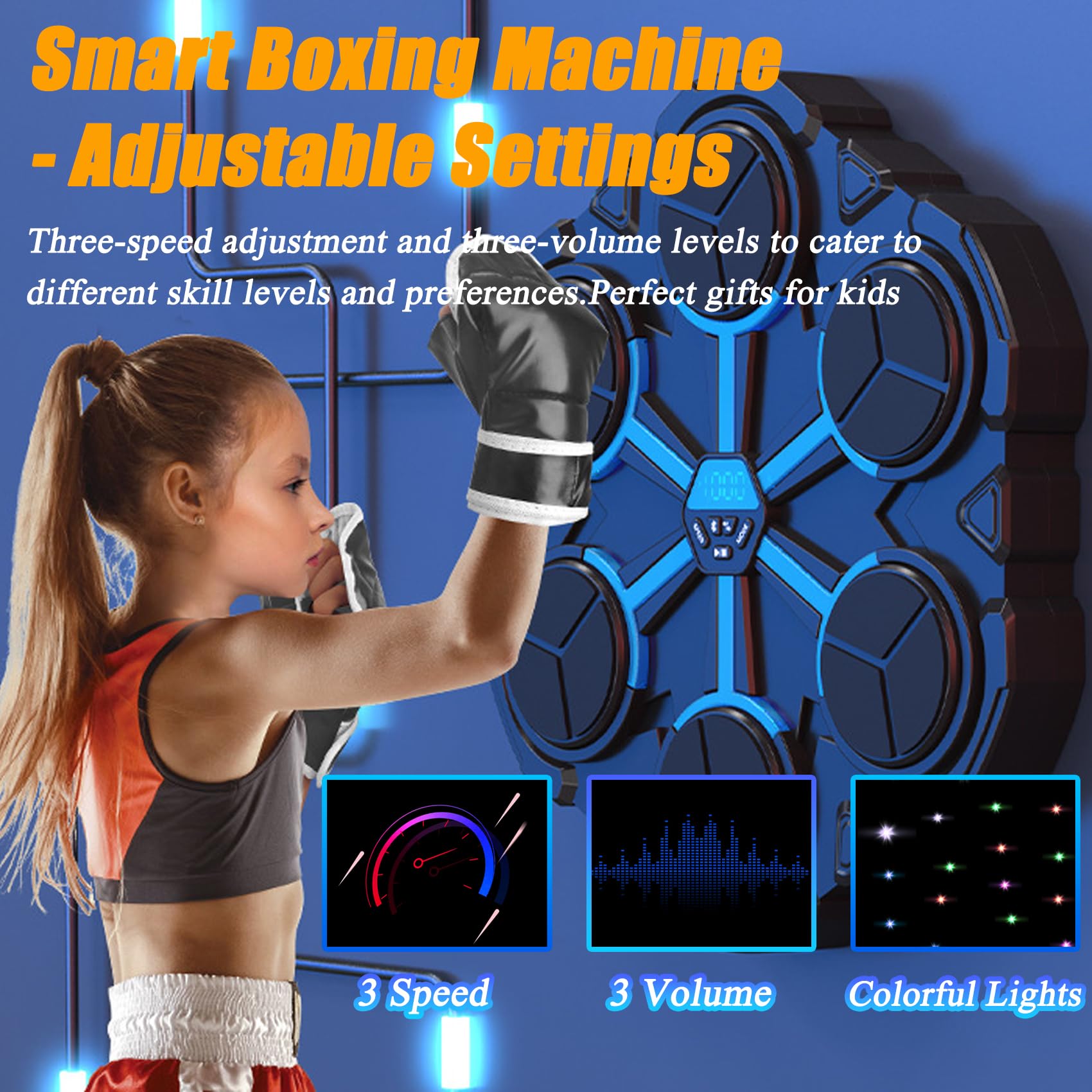 Smart Boxing Machine for Adults - Electronic Punching Bag with Music & Boxing Gloves - Home Gym Fitness Equipment for Cardio & Strength Training - Perfect for Boxing Workouts, Stress Relief & Home Exercise